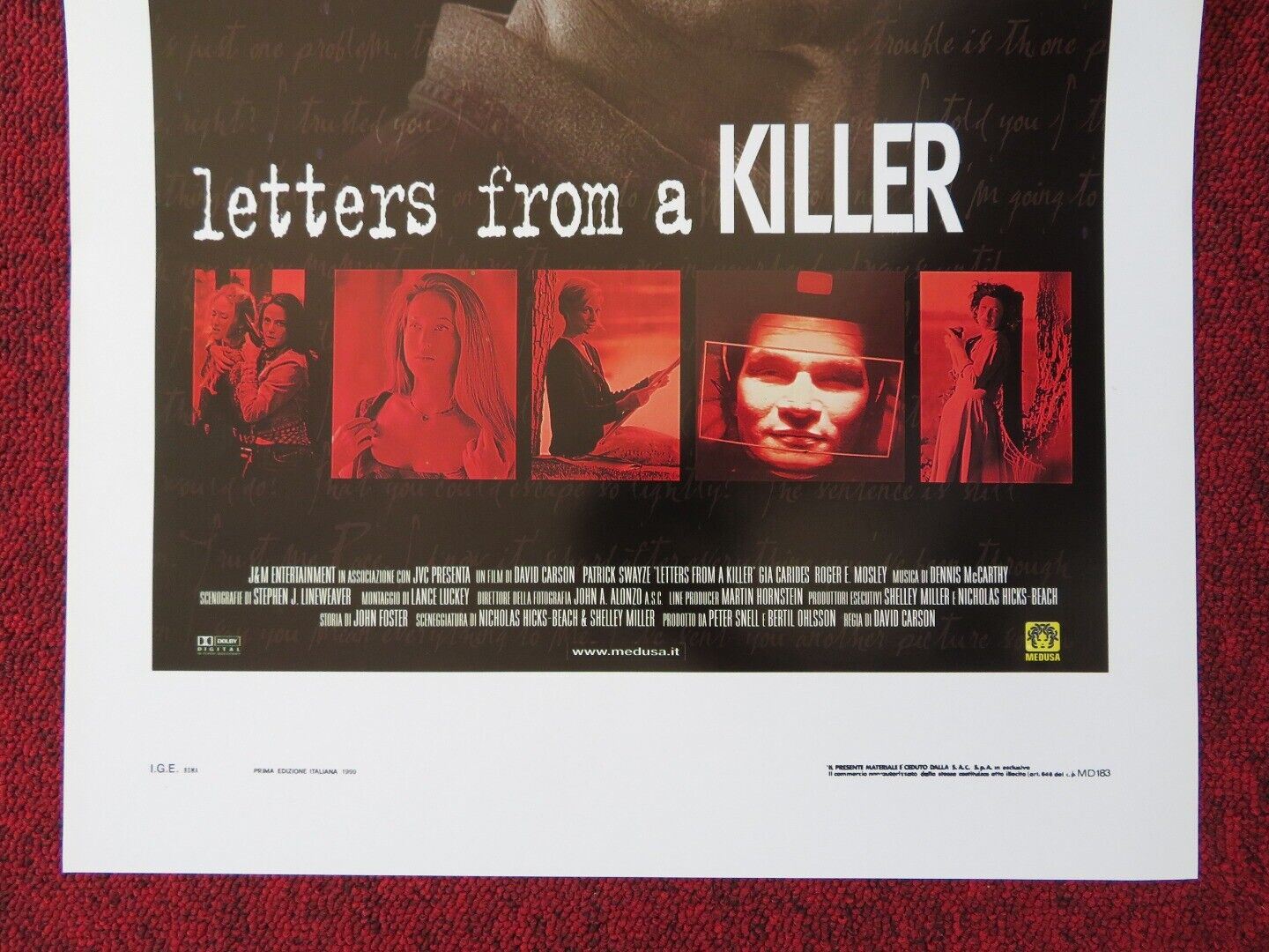 LETTERS FROM A KILLER ITALIAN LOCANDINA (27.5"x13") POSTER PATRICK SWAYZE 1999 Movie posters