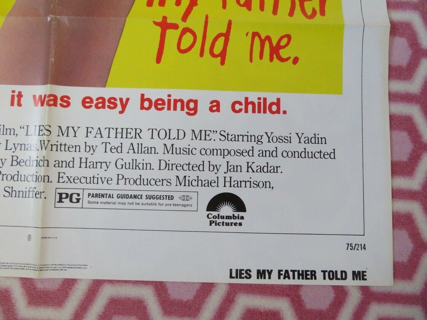 LIES MY FATHER TOLD ME US ONE SHEET POSTER YOSSI YADIN LEN BIRMAN '75 Rendezvous Cinema Movie posters