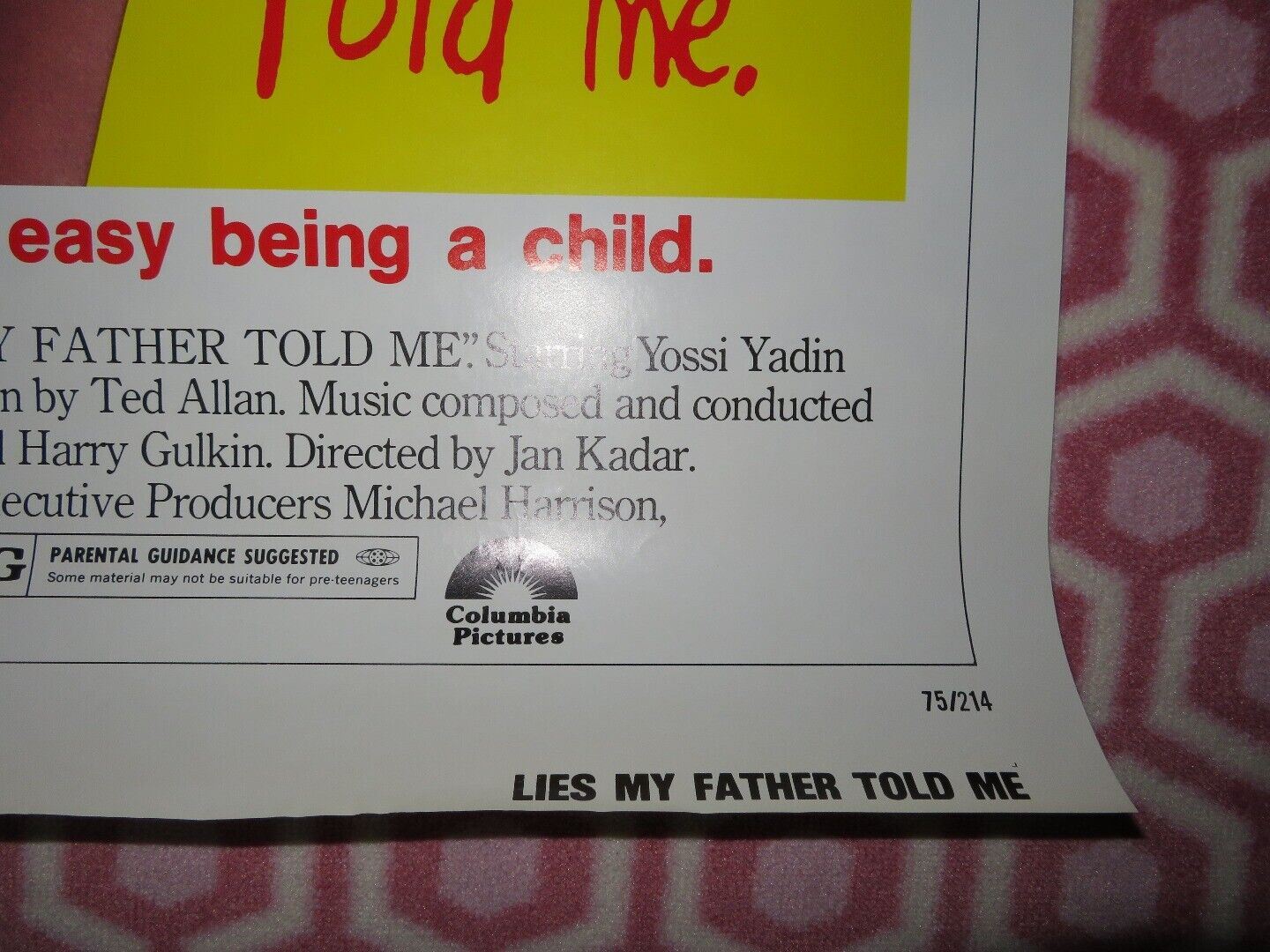 LIES MY FATHER TOLD ME US ONE SHEET ROLLED POSTER YOSSI YADIN 1975 Movie posters