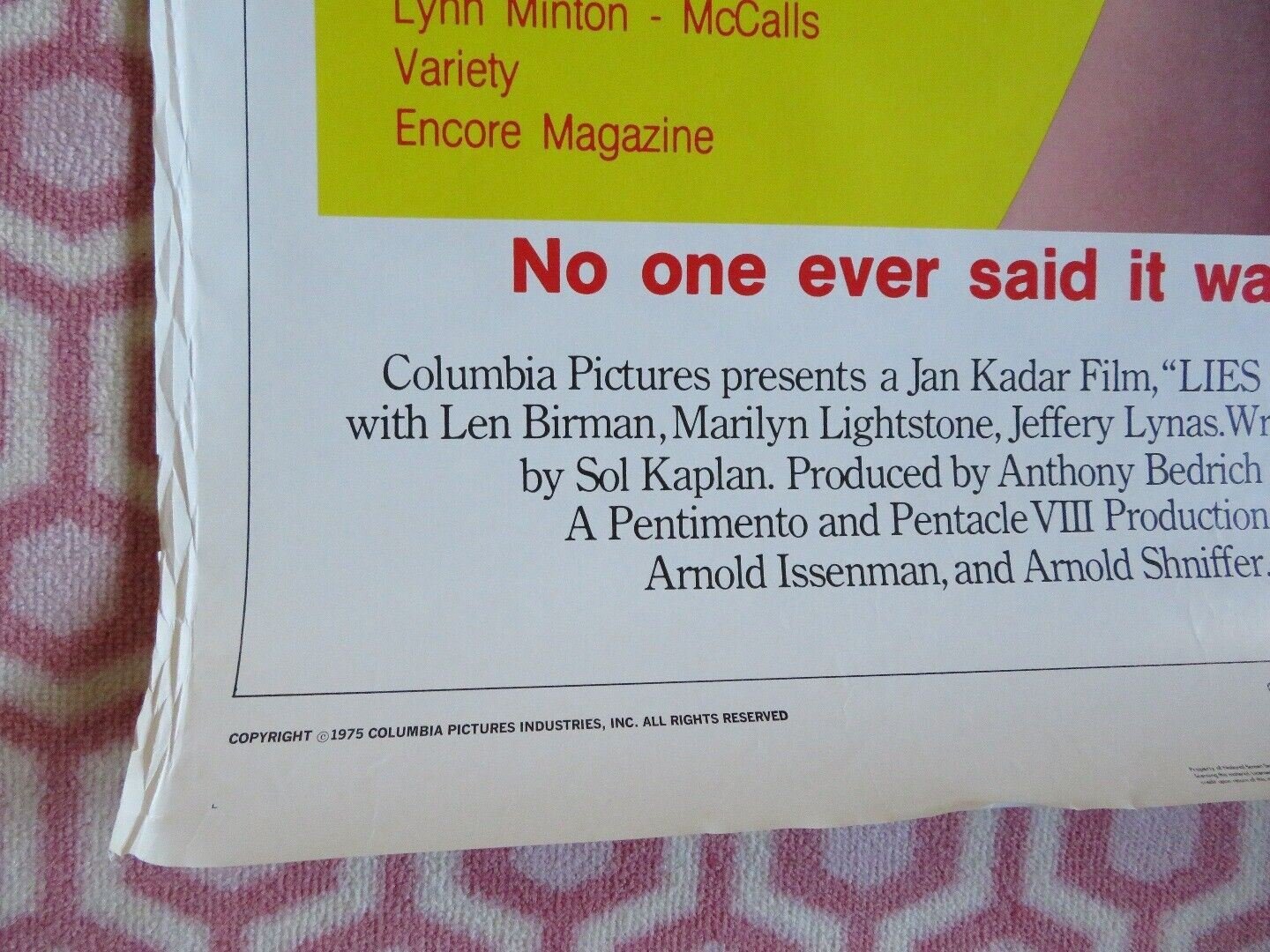 LIES MY FATHER TOLD ME US ONE SHEET ROLLED POSTER YOSSI YADIN 1975 Movie posters