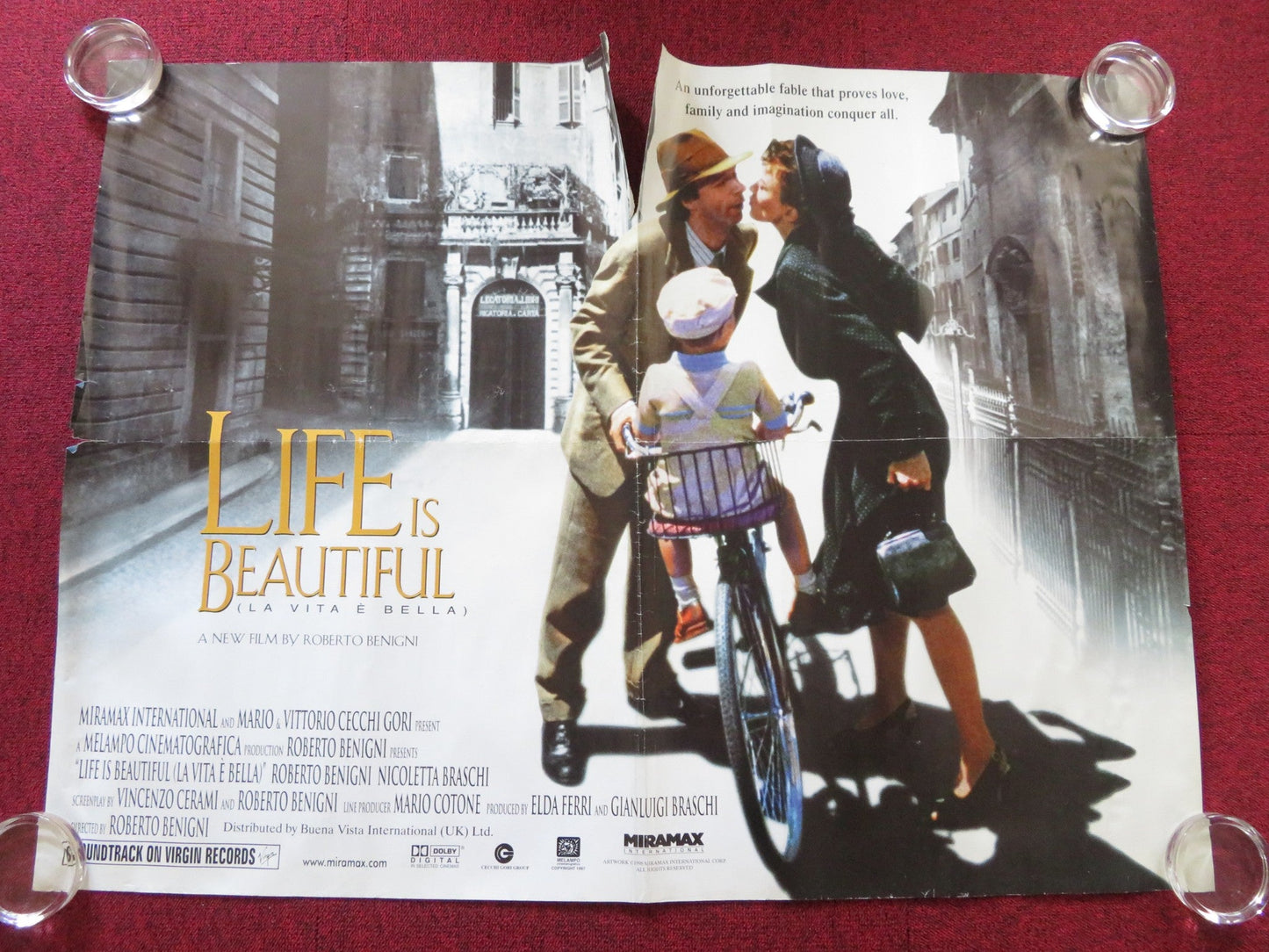 LIFE IS BEAUTIFUL UK QUAD ROLLED POSTER ROBERTO BENIGNI NICOLETTA BRASCHI 1997 Rendezvous Cinema Movie posters