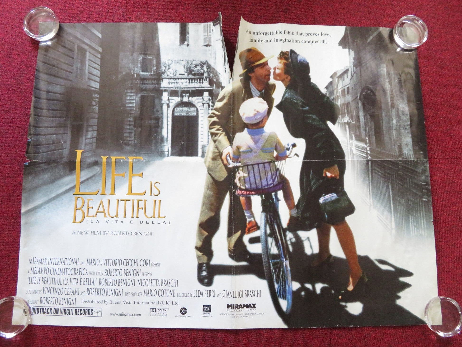 LIFE IS BEAUTIFUL UK QUAD ROLLED POSTER ROBERTO BENIGNI NICOLETTA BRASCHI 1997 Rendezvous Cinema Movie posters
