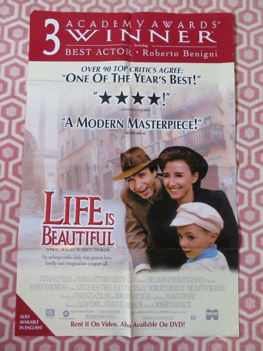 LIFE IS BEAUTIFUL VIDEO DVD ONE SHEET FOLDED POSTER ROBERTO BENIGNI 1998 Movie posters