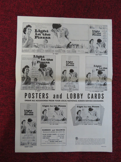 LIGHT IN THE PIAZZA UNCUT METRO GOLDWYN MAYER FOLDED PRESS BOOK BRAZZI 1962 Rendezvous Cinema Movie posters