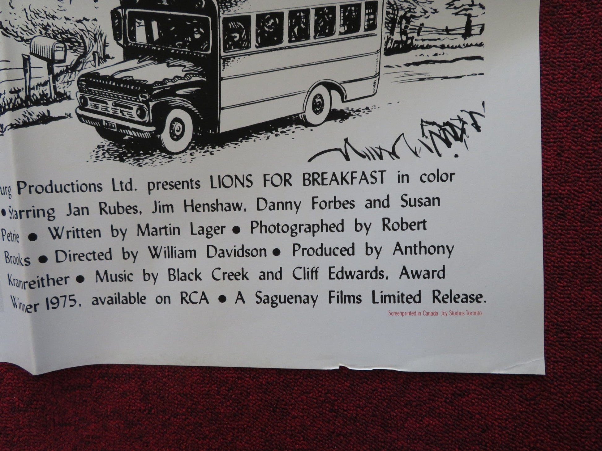 LIONS FOR BREAKFAST FOLDED US ONE SHEET POSTER JAN RUBES JIM HENSHAW 1975 Rendezvous Cinema Movie posters