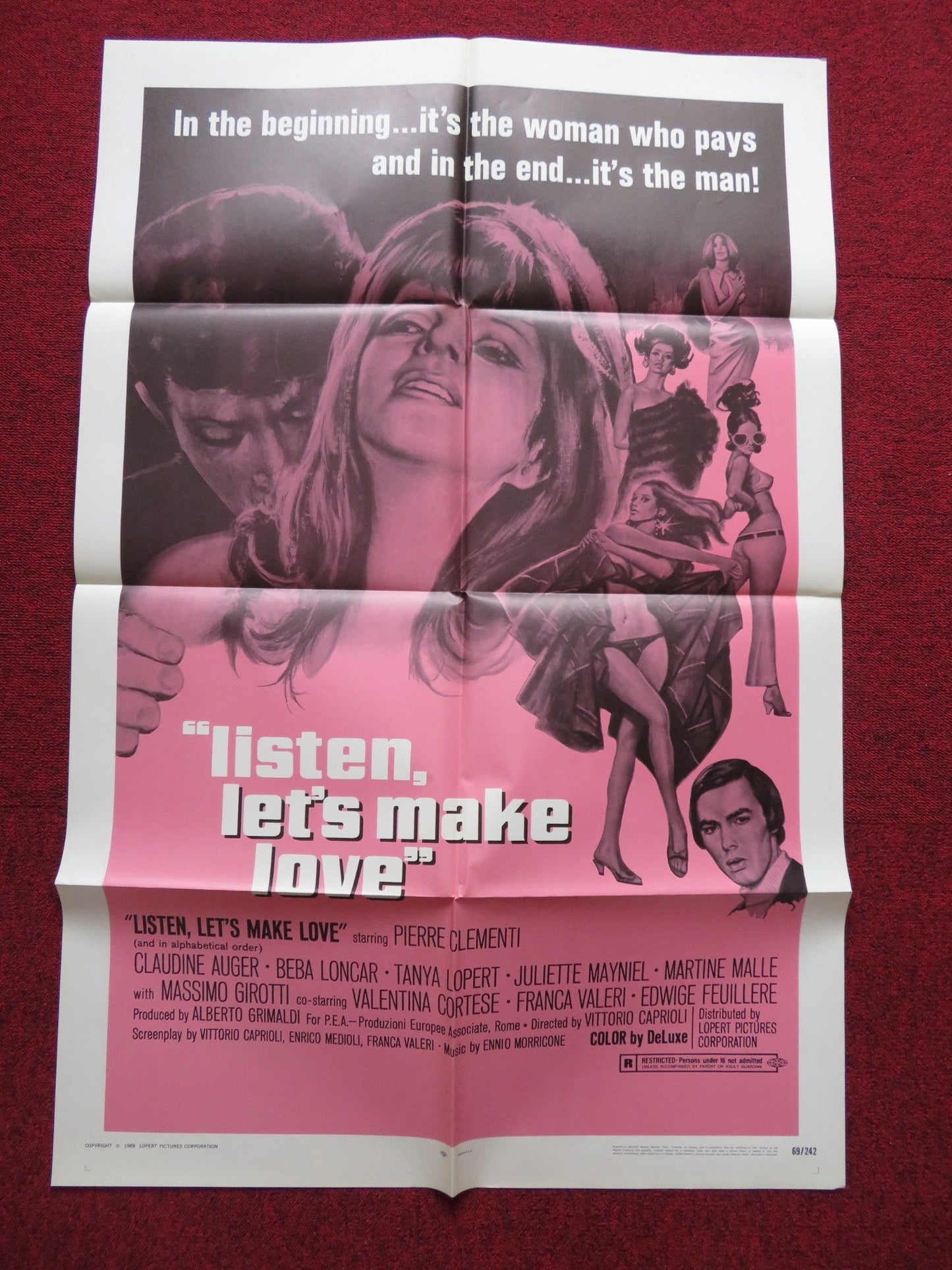 LISTEN LET'S MAKE LOVE FOLDED US ONE SHEET POSTER PIERRE CLEMENTI B. LONCAR 1969 Rendezvous Cinema Movie posters