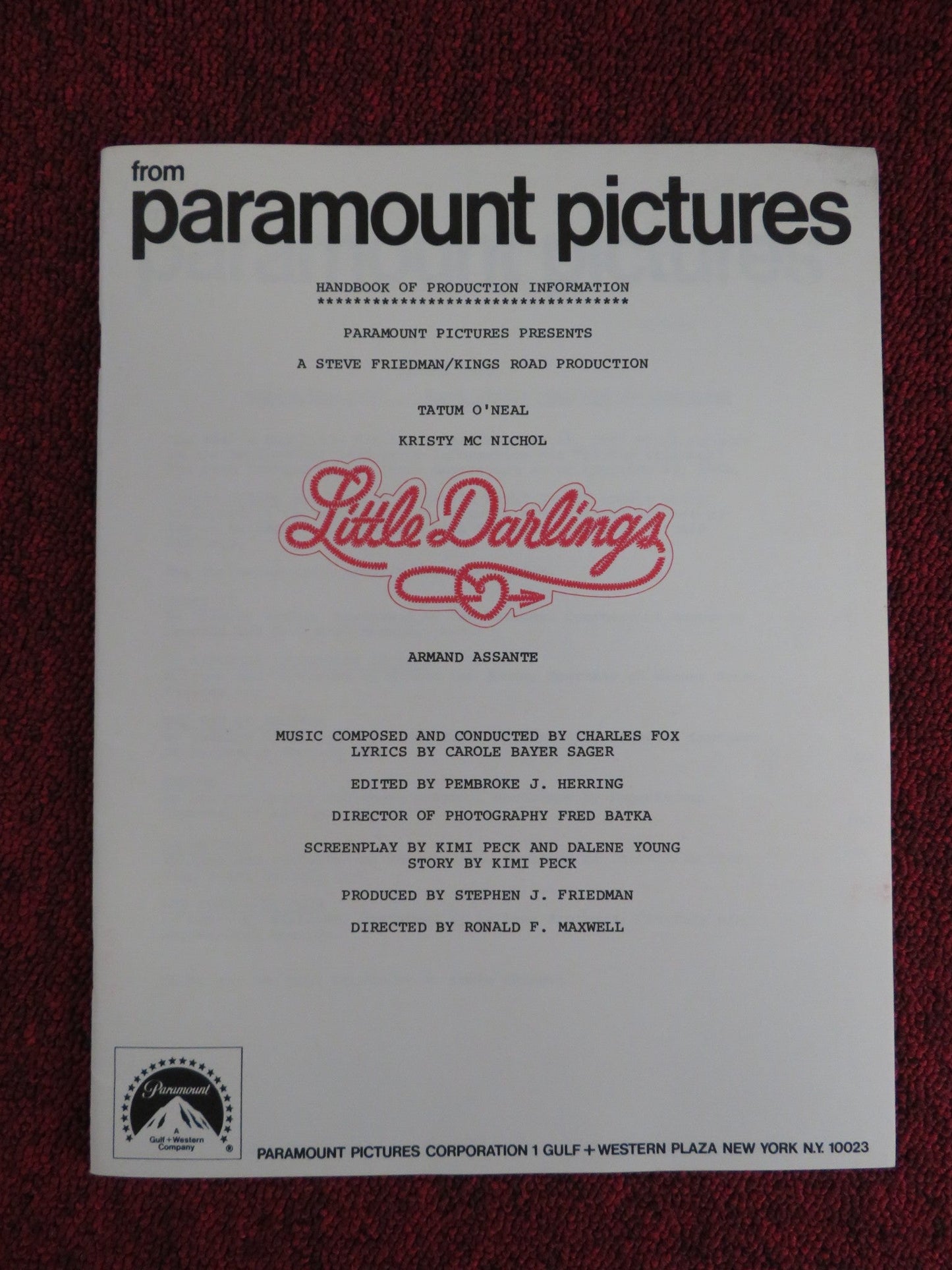 LITTLE DARLINGS PRESSKIT PARAMOUNT PICTURES TATUM O'NEAL KRISTY MCNICHOL 1980 Rendezvous Cinema Movie posters