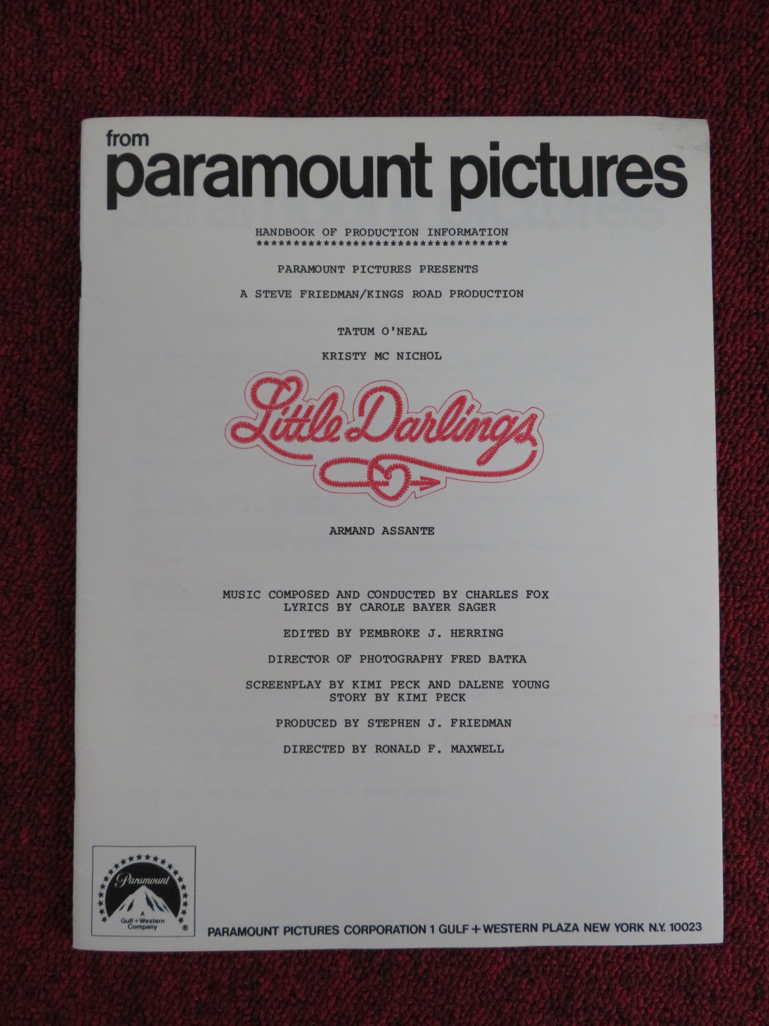 LITTLE DARLINGS PRESSKIT PARAMOUNT PICTURES TATUM O'NEAL KRISTY MCNICHOL 1980 Rendezvous Cinema Movie posters