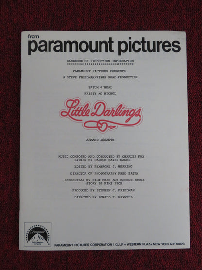 LITTLE DARLINGS PRESSKIT PARAMOUNT PICTURES TATUM O'NEAL KRISTY MCNICHOL 1980 Rendezvous Cinema Movie posters
