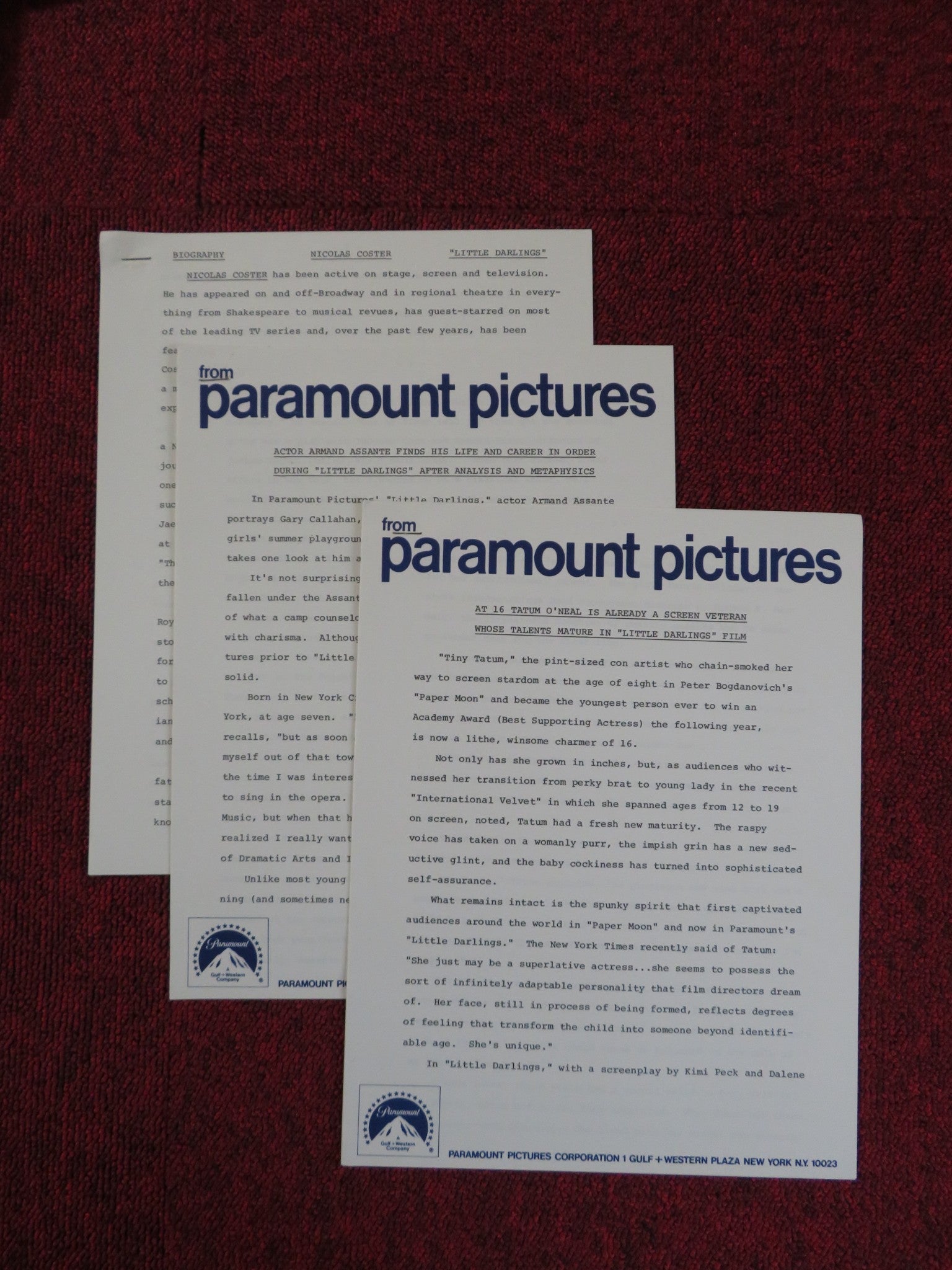 LITTLE DARLINGS PRESSKIT PARAMOUNT PICTURES TATUM O'NEAL KRISTY MCNICHOL 1980 Rendezvous Cinema Movie posters