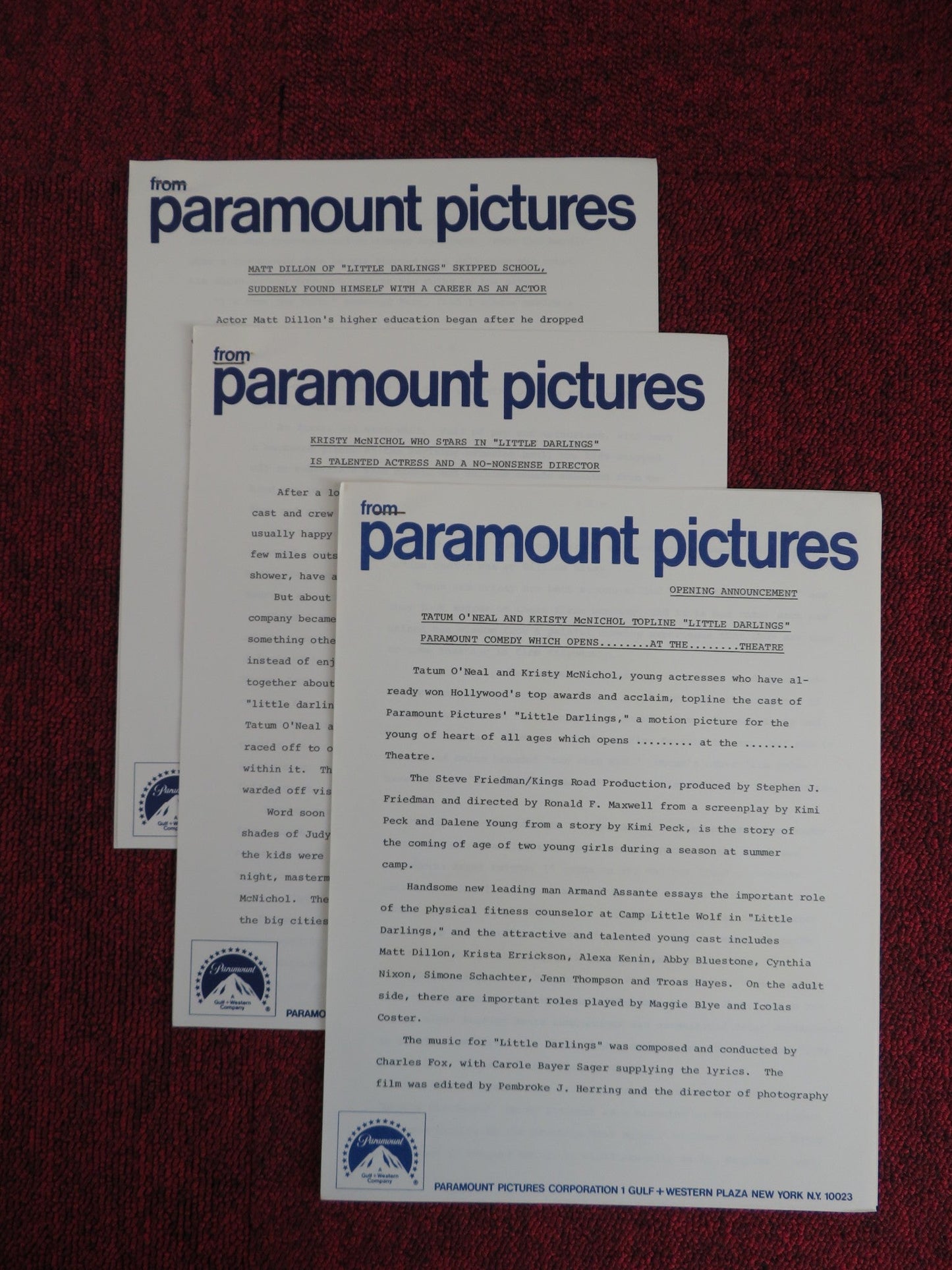 LITTLE DARLINGS PRESSKIT PARAMOUNT PICTURES TATUM O'NEAL KRISTY MCNICHOL 1980 Rendezvous Cinema Movie posters