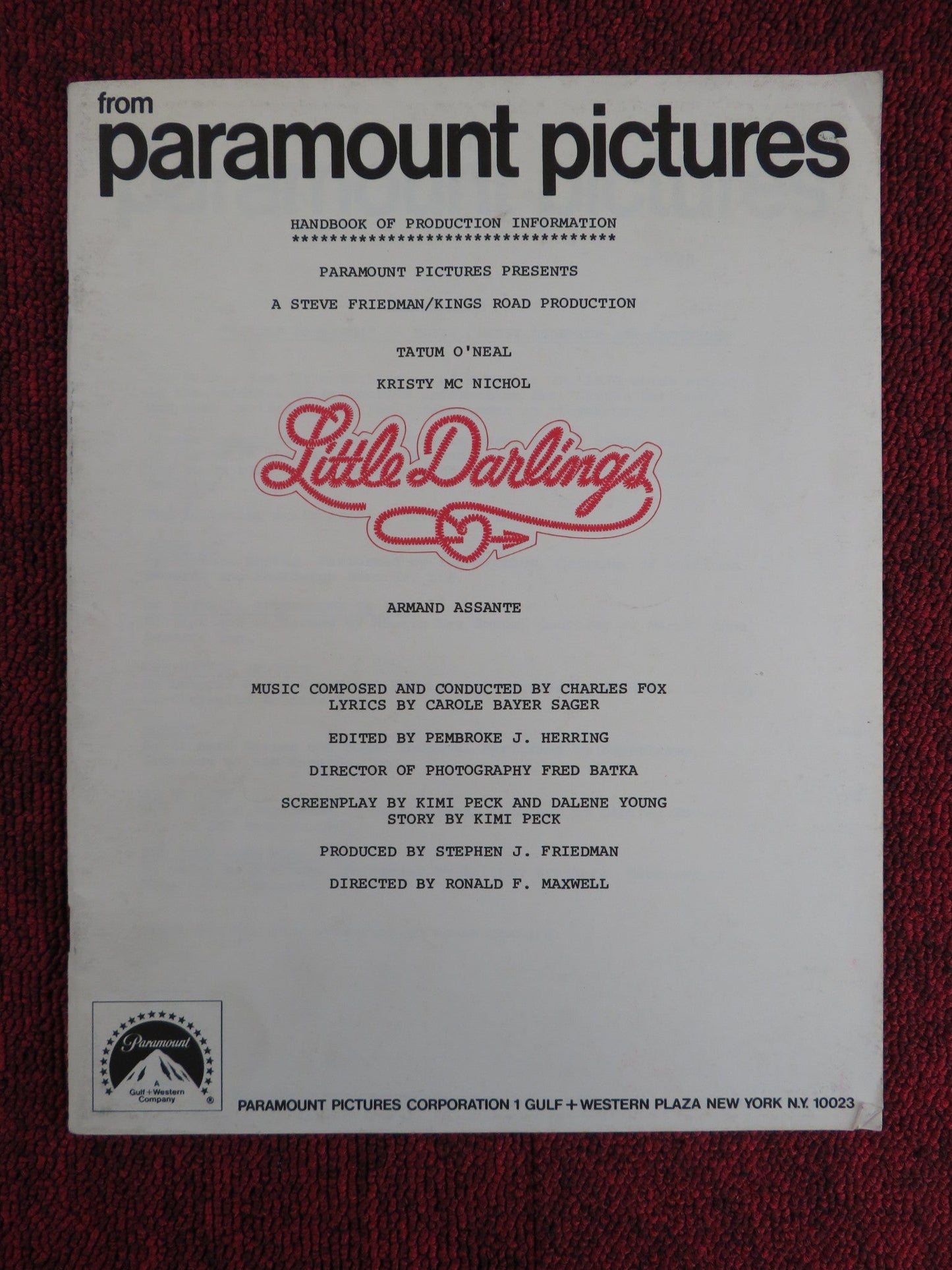 LITTLE DARLINGS PRESSKIT PARAMOUNT PICTURES TATUM O'NEAL KRISTY MCNICHOL 1980 Rendezvous Cinema Movie posters
