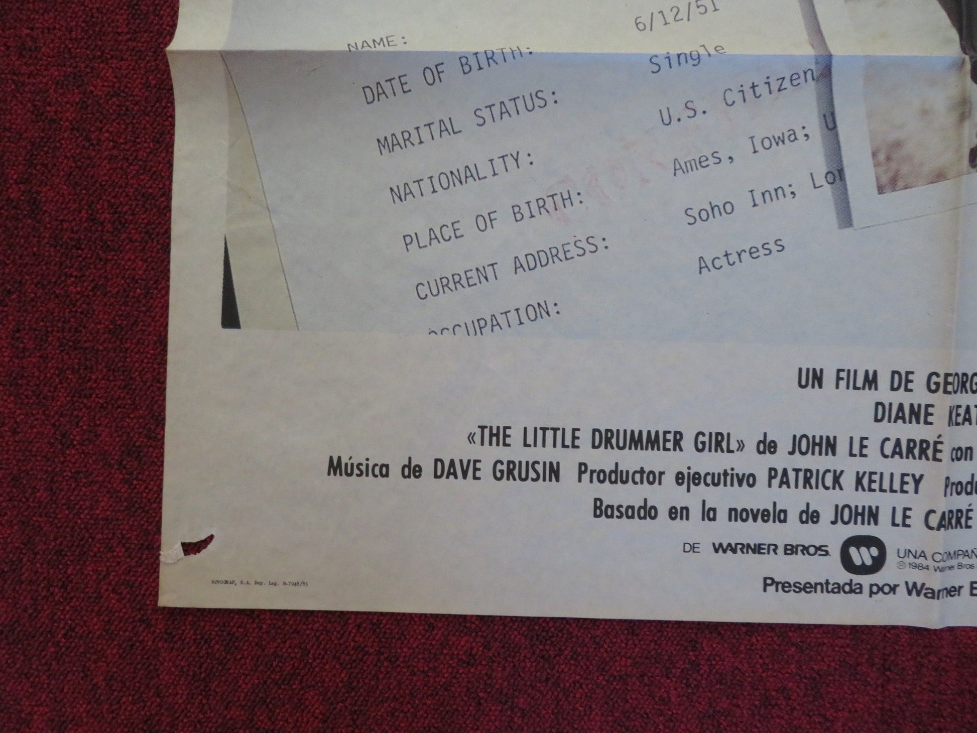 LITTLE DRUMMER GIRL FOLDED SPANISH POSTER DIANE KEATON JOHN LE CARRE 1984 Rendezvous Cinema Movie posters