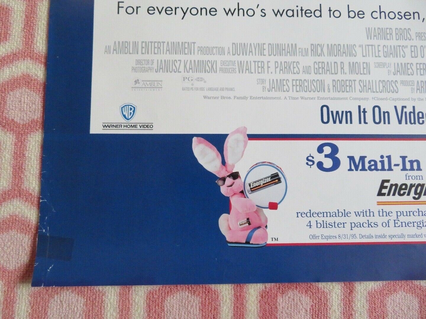 LITTLE GIANTS VHS VIDEO ONE SHEET POSTER ROLLED RICK MORANIS ED' O'NEILL 1994 Rendezvous Cinema Movie posters