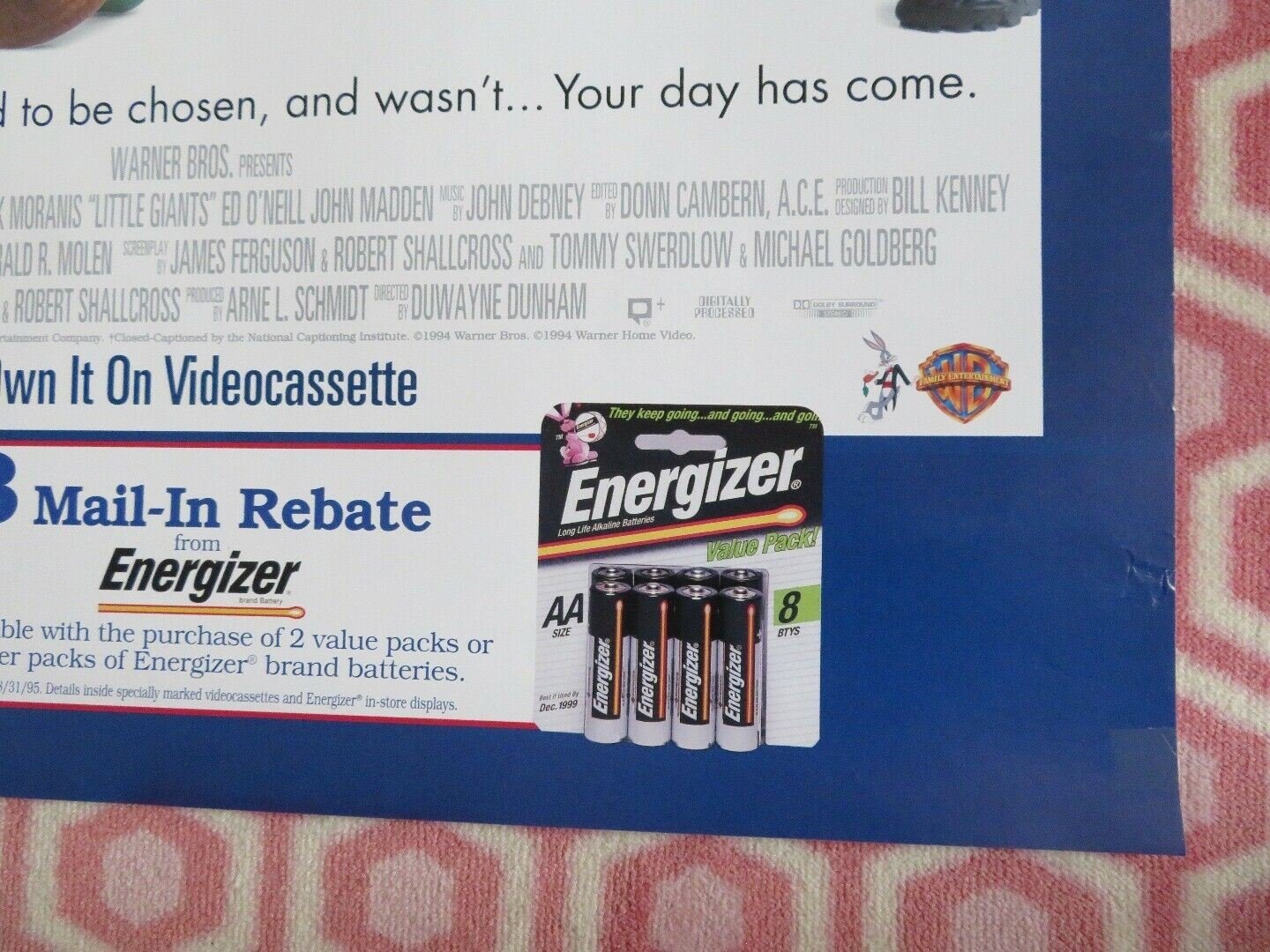 LITTLE GIANTS VHS VIDEO ONE SHEET POSTER ROLLED RICK MORANIS ED' O'NEILL 1994 Rendezvous Cinema Movie posters