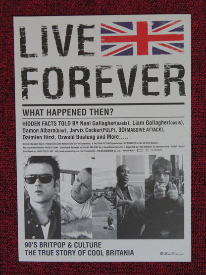 LIVE FOREVER JAPANESE CHIRASHI (B5) POSTER LIAM GALLAGHER DAMON ALBARN 2003 Rendezvous Cinema Movie posters