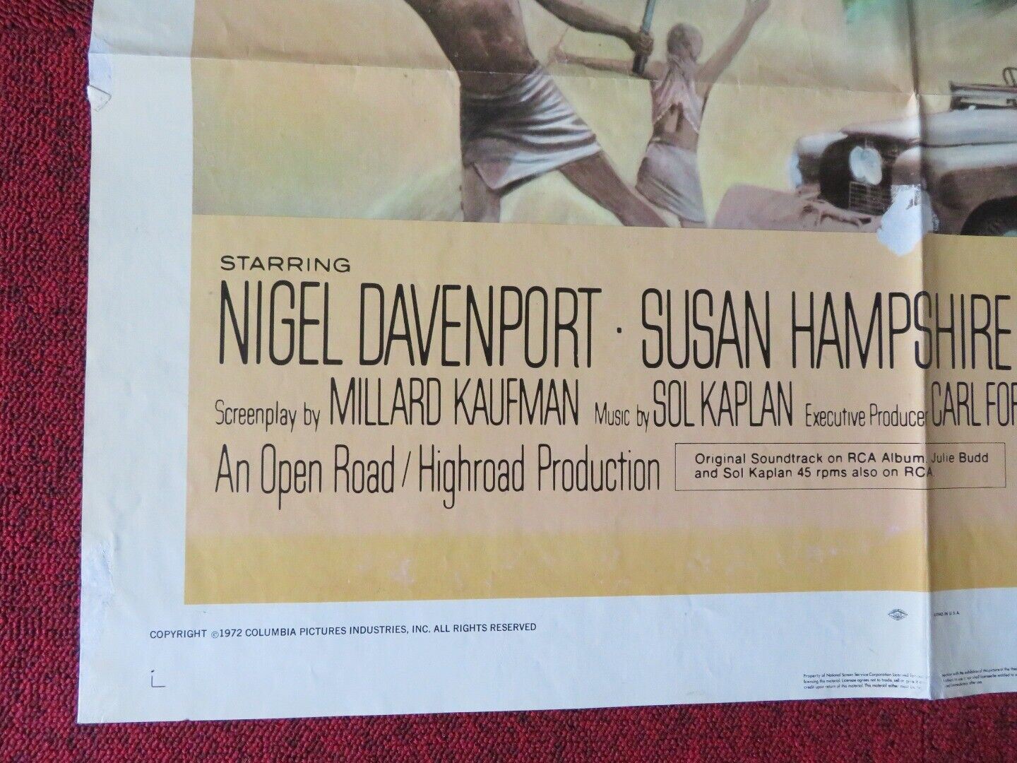 LIVING FREE FOLDED US ONE SHEET POSTER NIGEL DAVENPORT 1972 Movie posters