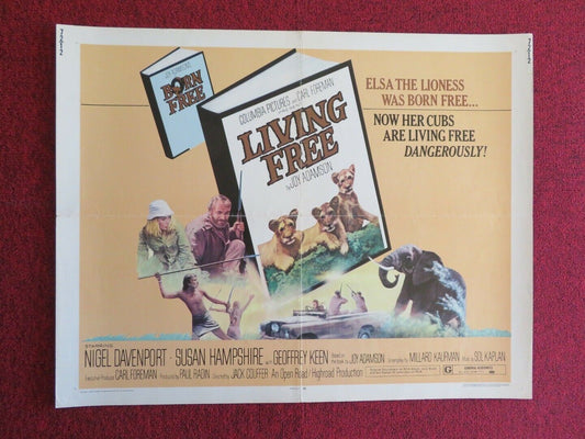 LIVING FREE US HALF SHEET (22"x 28") POSTER NIGEL DAVENPORT 1972 Movie posters