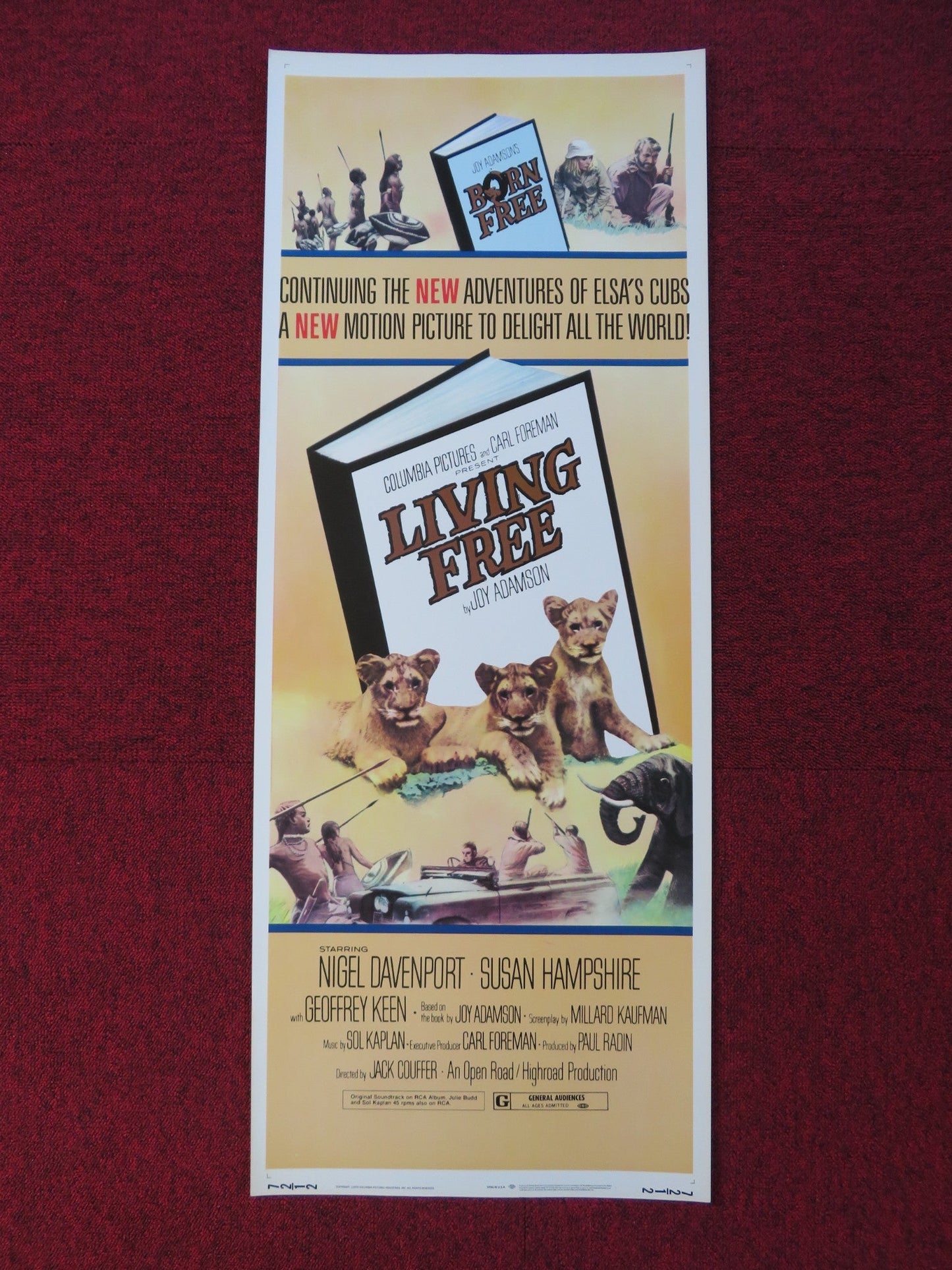 LIVING FREE US INSERT (14"x 36") POSTER NIGEL DAVENPORT SUSAN HAMPSHIRE 1972 Rendezvous Cinema Movie posters