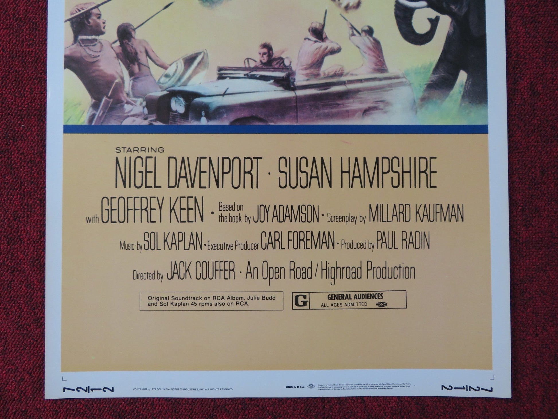 LIVING FREE US INSERT (14"x 36") POSTER NIGEL DAVENPORT SUSAN HAMPSHIRE 1972 Rendezvous Cinema Movie posters
