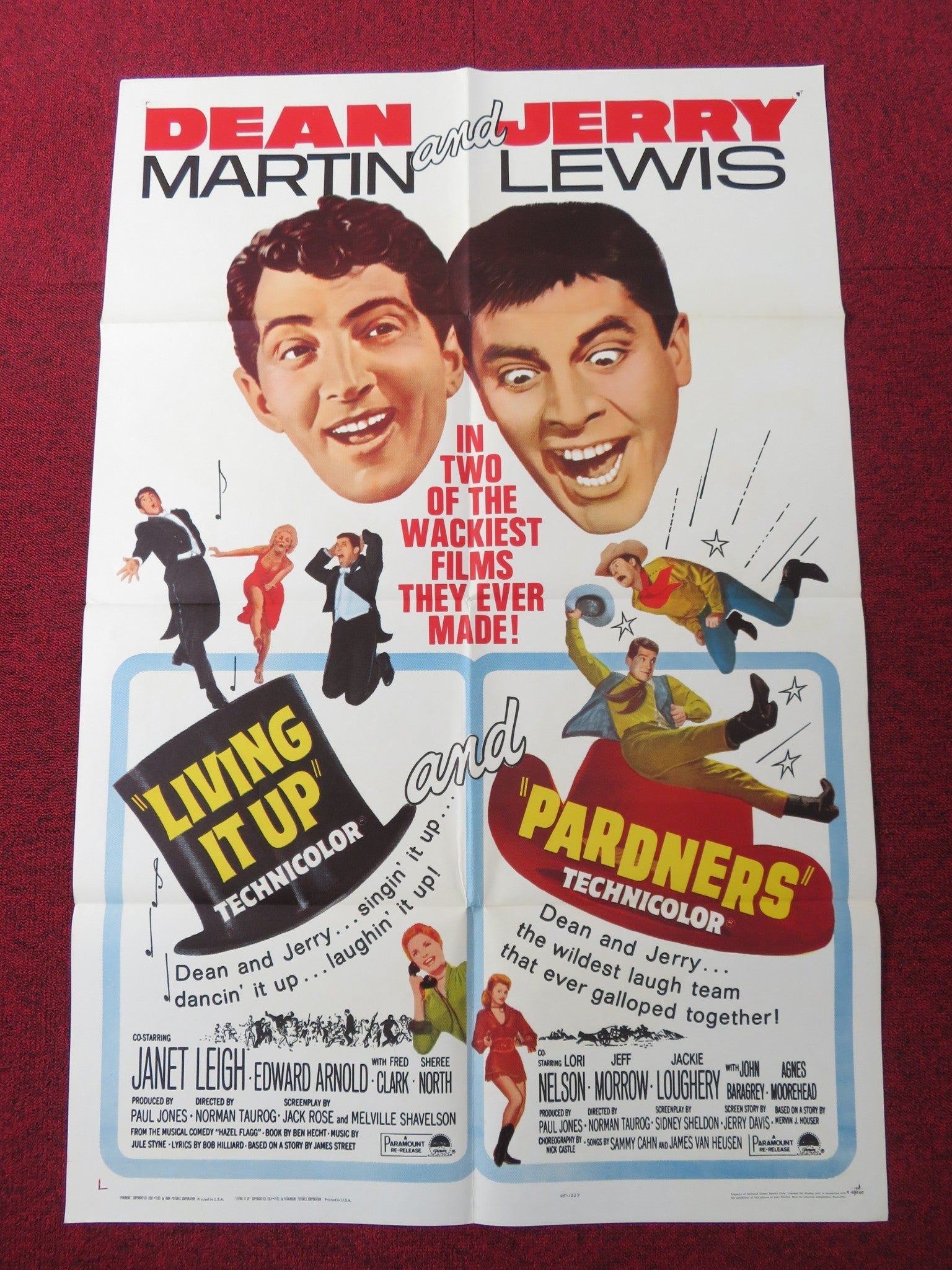 LIVING IT UP PARDNERS COMBO FOLDED US ONE SHEET POSTER DEAN MARTIN J. LEWIS 1965 Rendezvous Cinema Movie posters