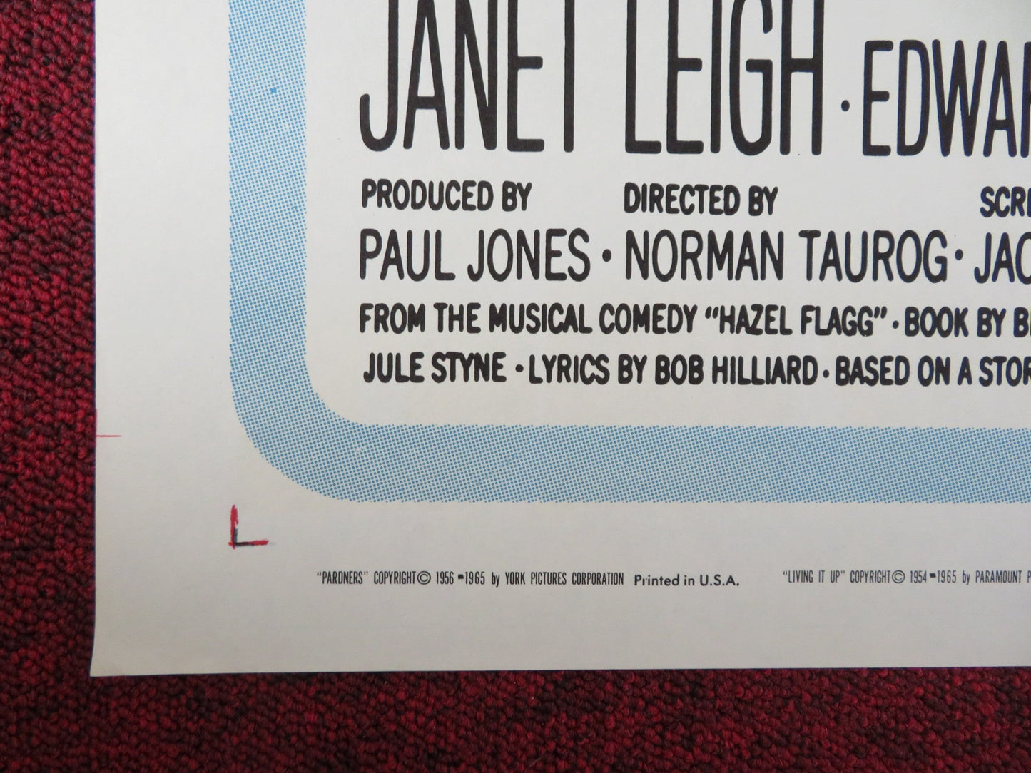 LIVING IT UP PARDNERS COMBO FOLDED US ONE SHEET POSTER DEAN MARTIN J. LEWIS 1965 Rendezvous Cinema Movie posters