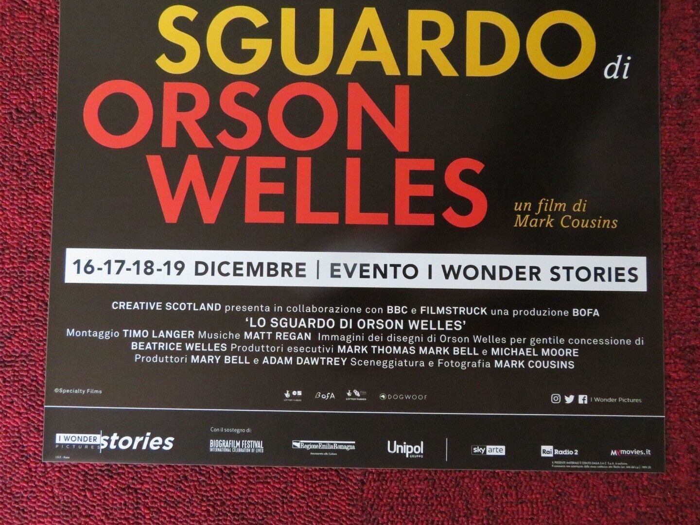 LO SGUARDO DI ORSON WELLES ITALIAN LOCANDINA (26.5"x12.5") POSTER M COUSINS '18 - Rendezvous Cinema