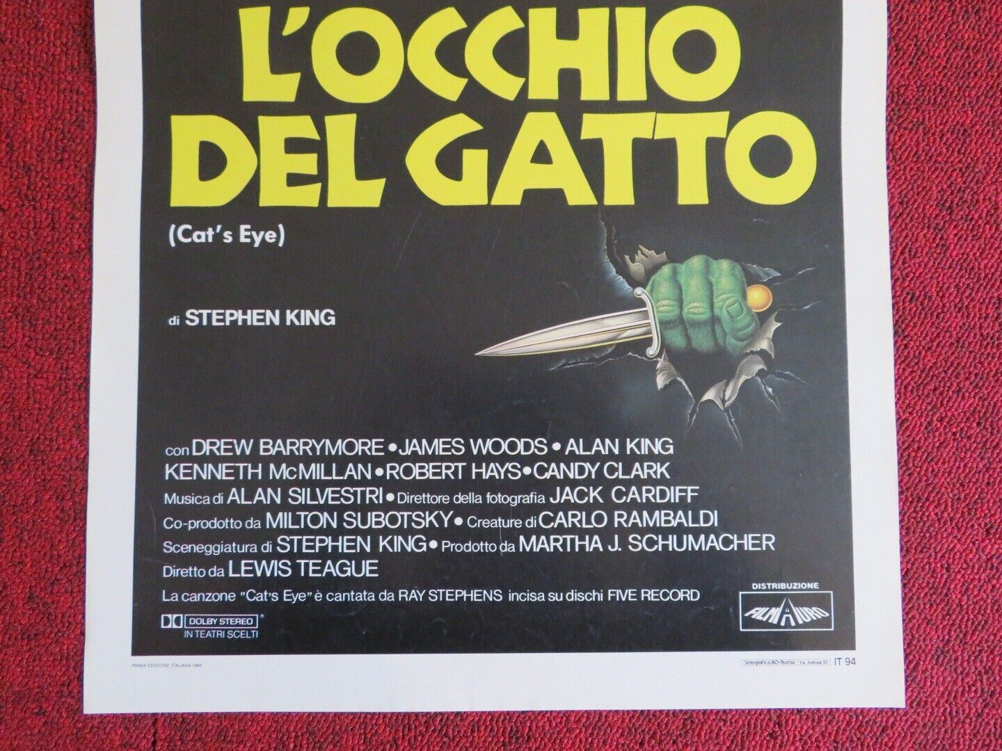 L'OCCHIO DEL CATTO / CAT'S EYE ITALIAN LOCANDINA (27.5"x13") POSTER 1985 - Rendezvous Cinema