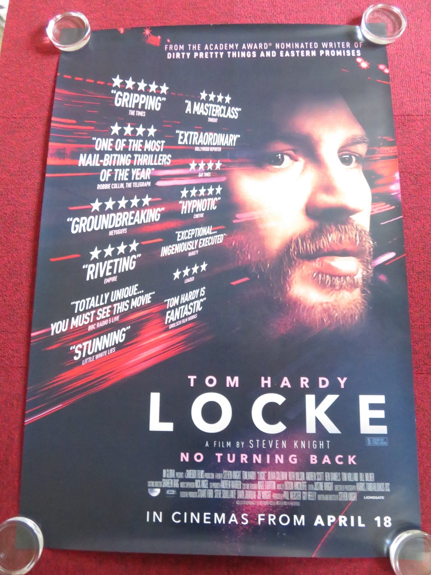 LOCKE US ONE SHEET ROLLED POSTER TOM HARDY OLIVIA COLMAN 2013 Rendezvous Cinema Movie posters