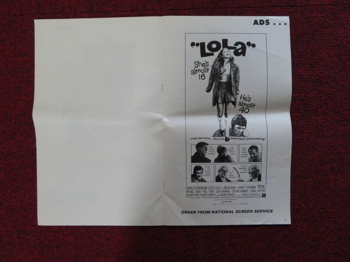 LOLA / LONDON AFFAIR - PRESSBOOK UNCUT AMERICAN INT. CHARLES BRONSON 1970 Rendezvous Cinema Movie posters