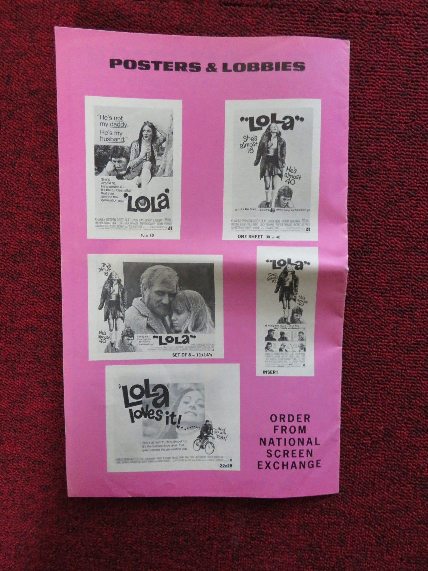 LOLA / LONDON AFFAIR - PRESSBOOK UNCUT AMERICAN INT. CHARLES BRONSON 1970 Rendezvous Cinema Movie posters