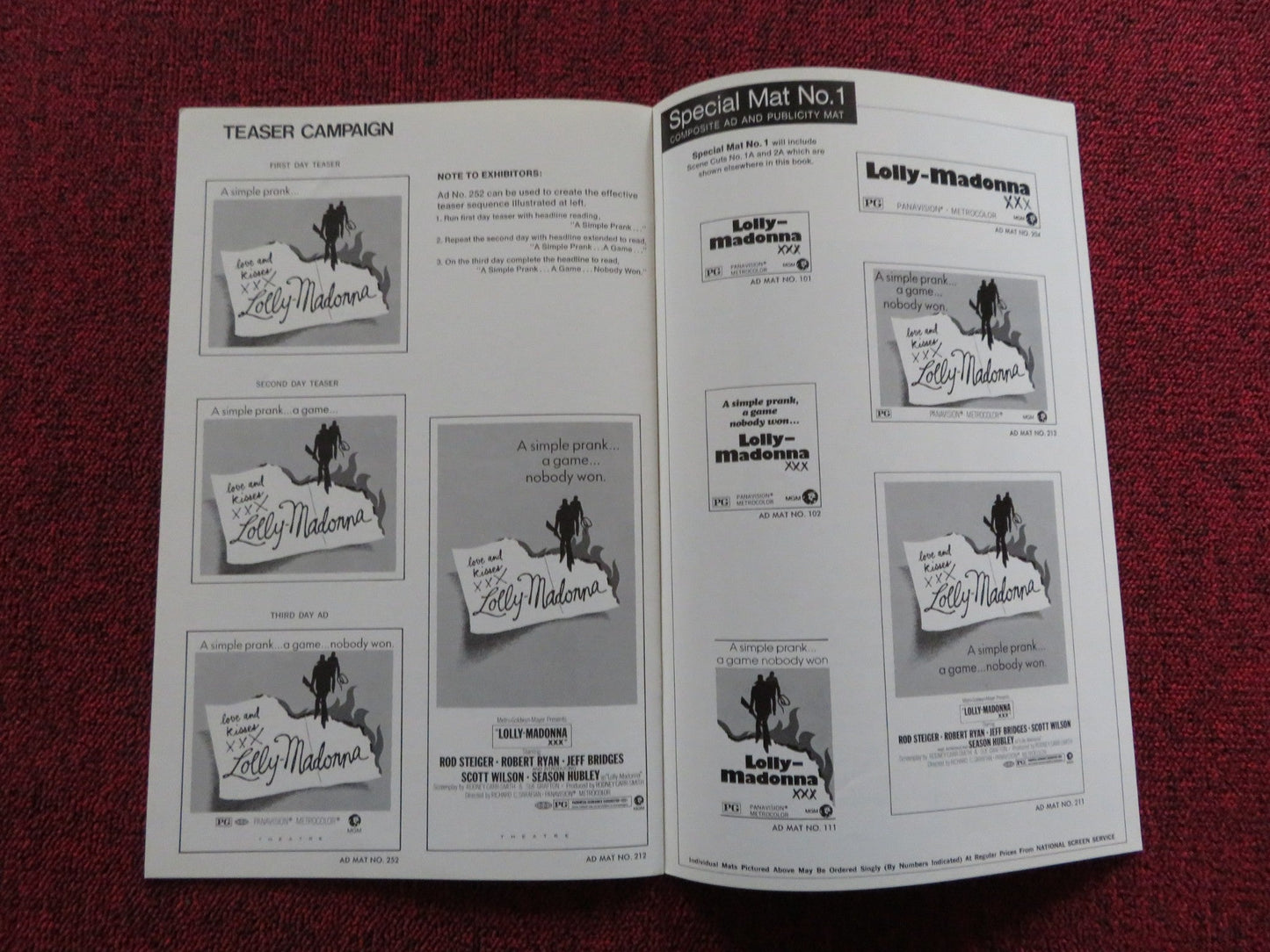 LOLLY - MADONNA US PRESSBOOK - UNCUT ROD STEIGER JEFF BRIDGES 1973 Rendezvous Cinema Movie posters