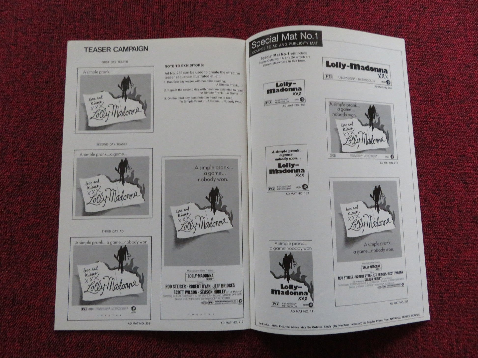 LOLLY - MADONNA US PRESSBOOK - UNCUT ROD STEIGER JEFF BRIDGES 1973 Rendezvous Cinema Movie posters