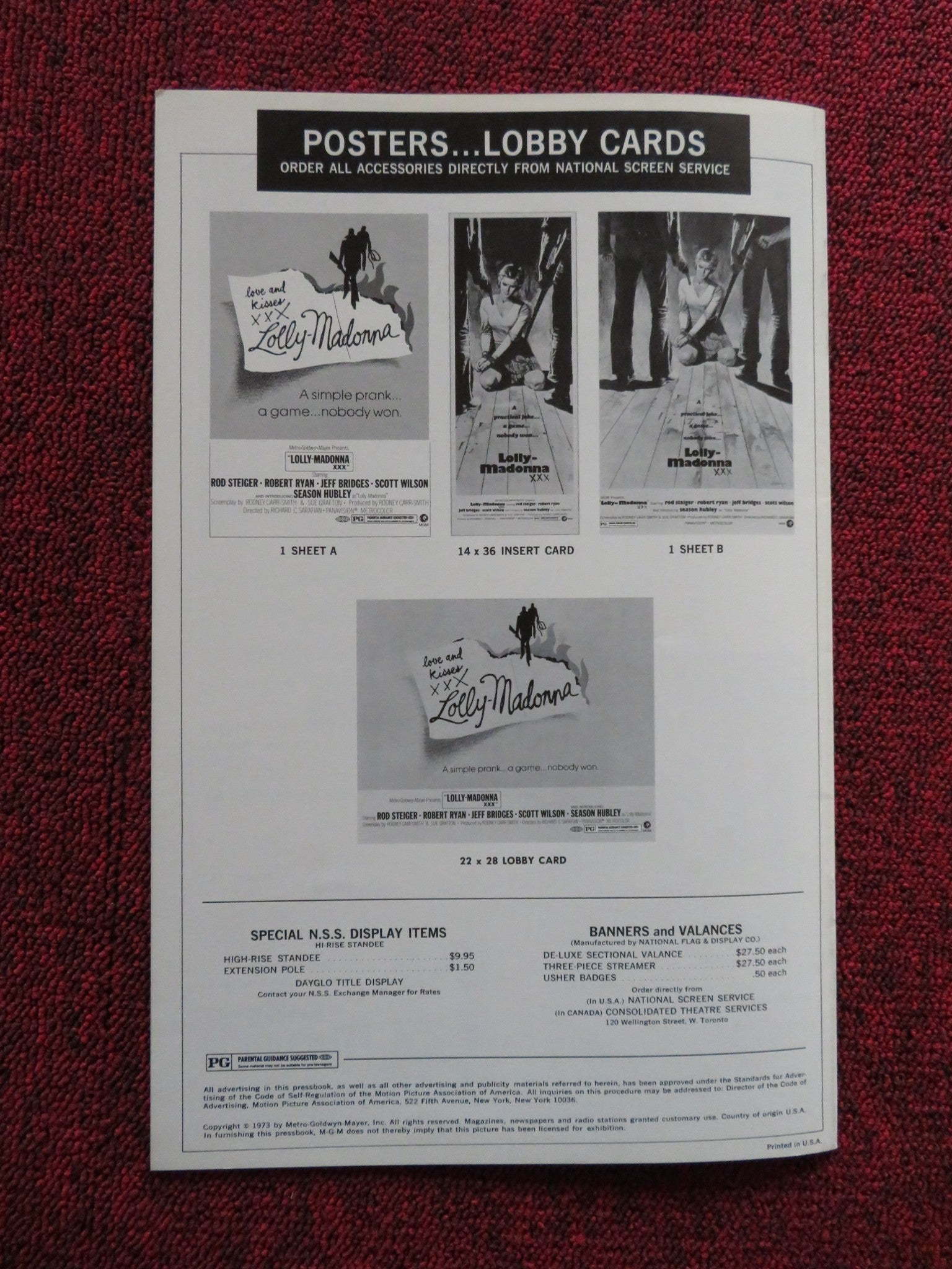 LOLLY - MADONNA US PRESSBOOK - UNCUT ROD STEIGER JEFF BRIDGES 1973 Rendezvous Cinema Movie posters