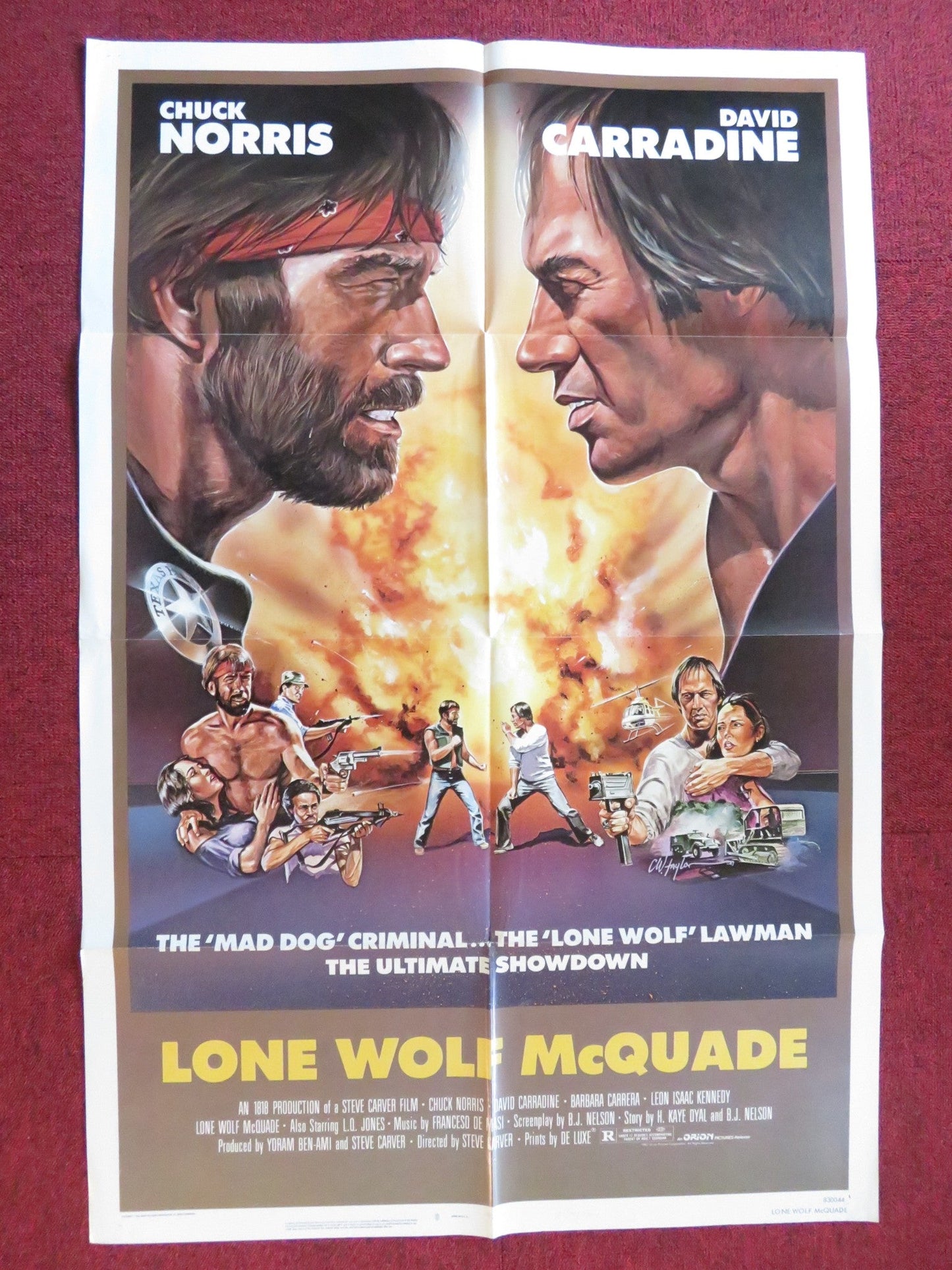 LONE WOLF MCQUADE FOLDED US ONE SHEET POSTER CHUCK NORRIS DAVID CARRADINE 1983 Rendezvous Cinema Movie posters