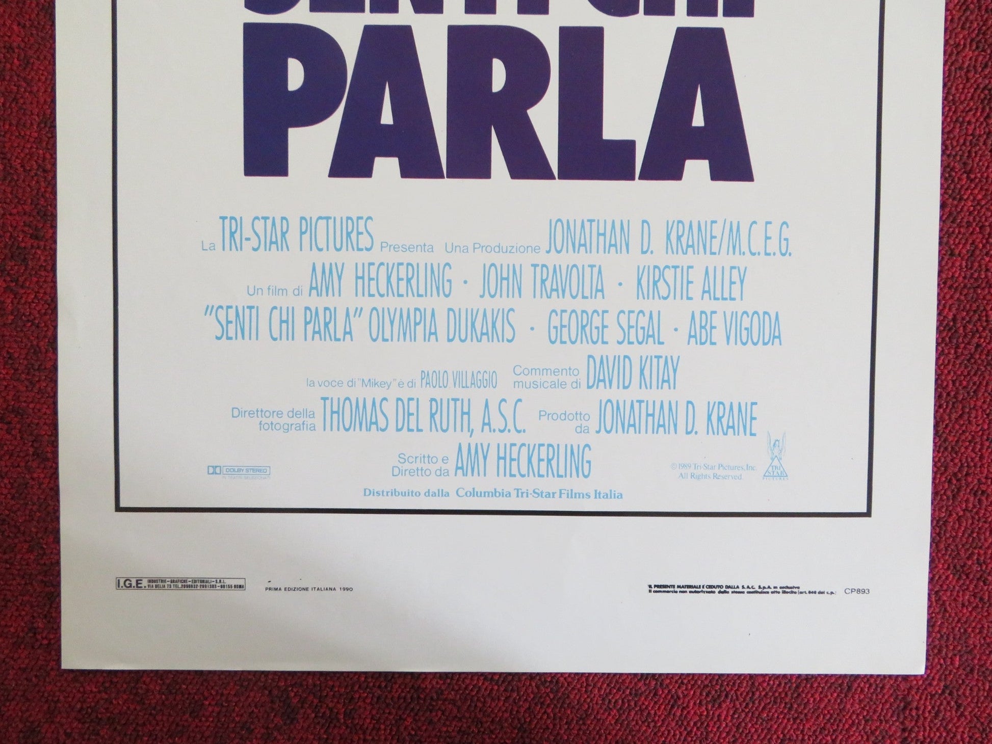 LOOK WHO'S TALKING ITALIAN LOCANDINA POSTER JOHN TRAVOLTA KIRSTY ALLEY 1990 Rendezvous Cinema Movie posters