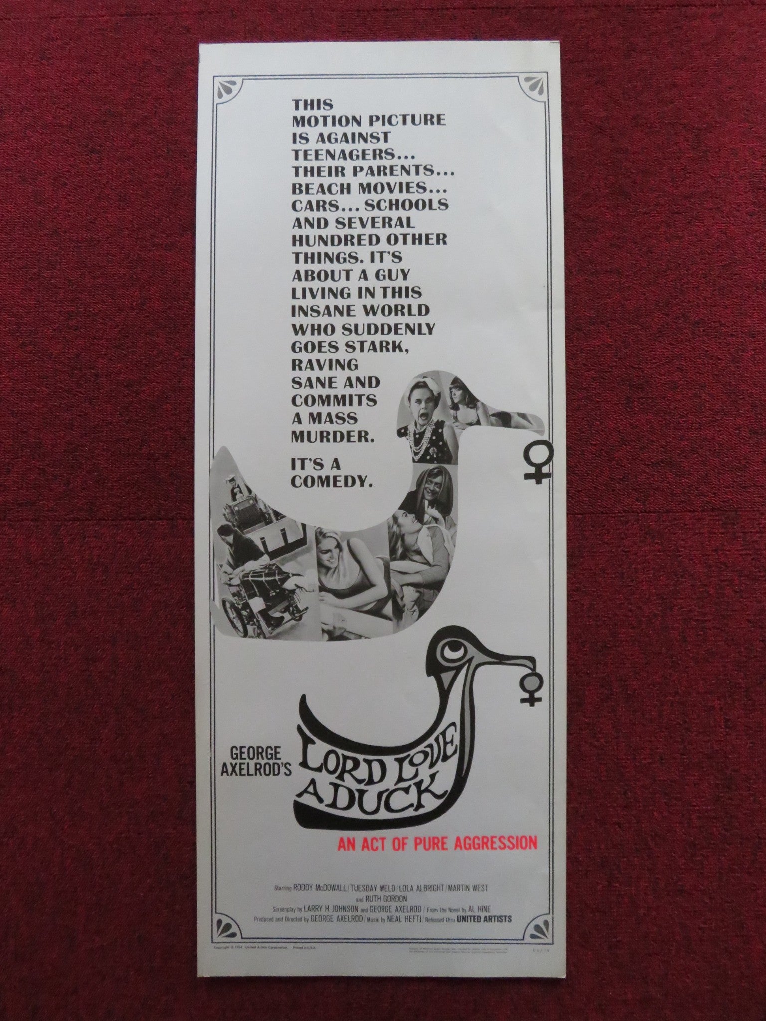 LORD LOVE A DUCK US INSERT (14"x 36") POSTER RODDY MCDOWALL TUESDAY WELD 1966 Rendezvous Cinema Movie posters
