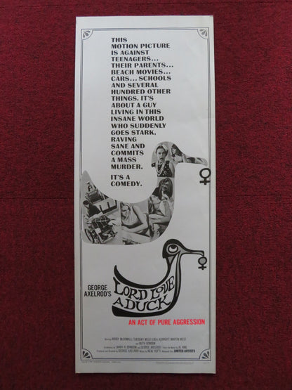 LORD LOVE A DUCK US INSERT (14"x 36") POSTER RODDY MCDOWALL TUESDAY WELD 1966 Rendezvous Cinema Movie posters