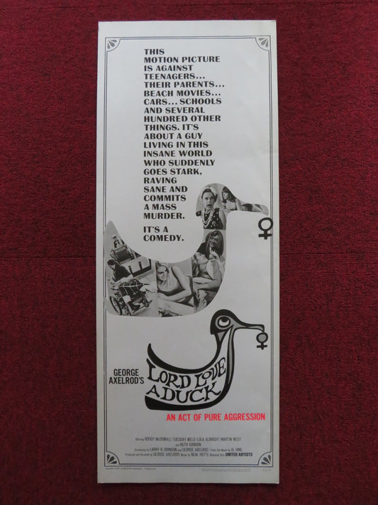 LORD LOVE A DUCK US INSERT (14"x 36") POSTER RODDY MCDOWALL TUESDAY WELD 1966 Rendezvous Cinema Movie posters
