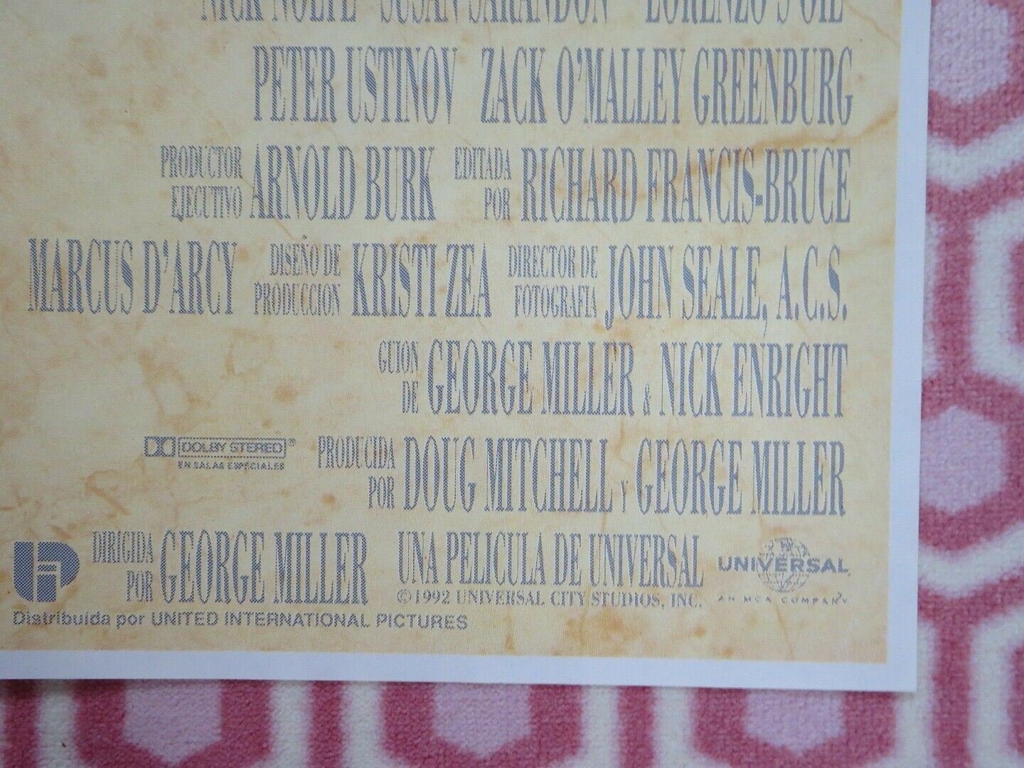 LORENZO'S OIL SPANISH FOLDED US ONE SHEET POSTER NICK NOLTE 1992 Movie posters