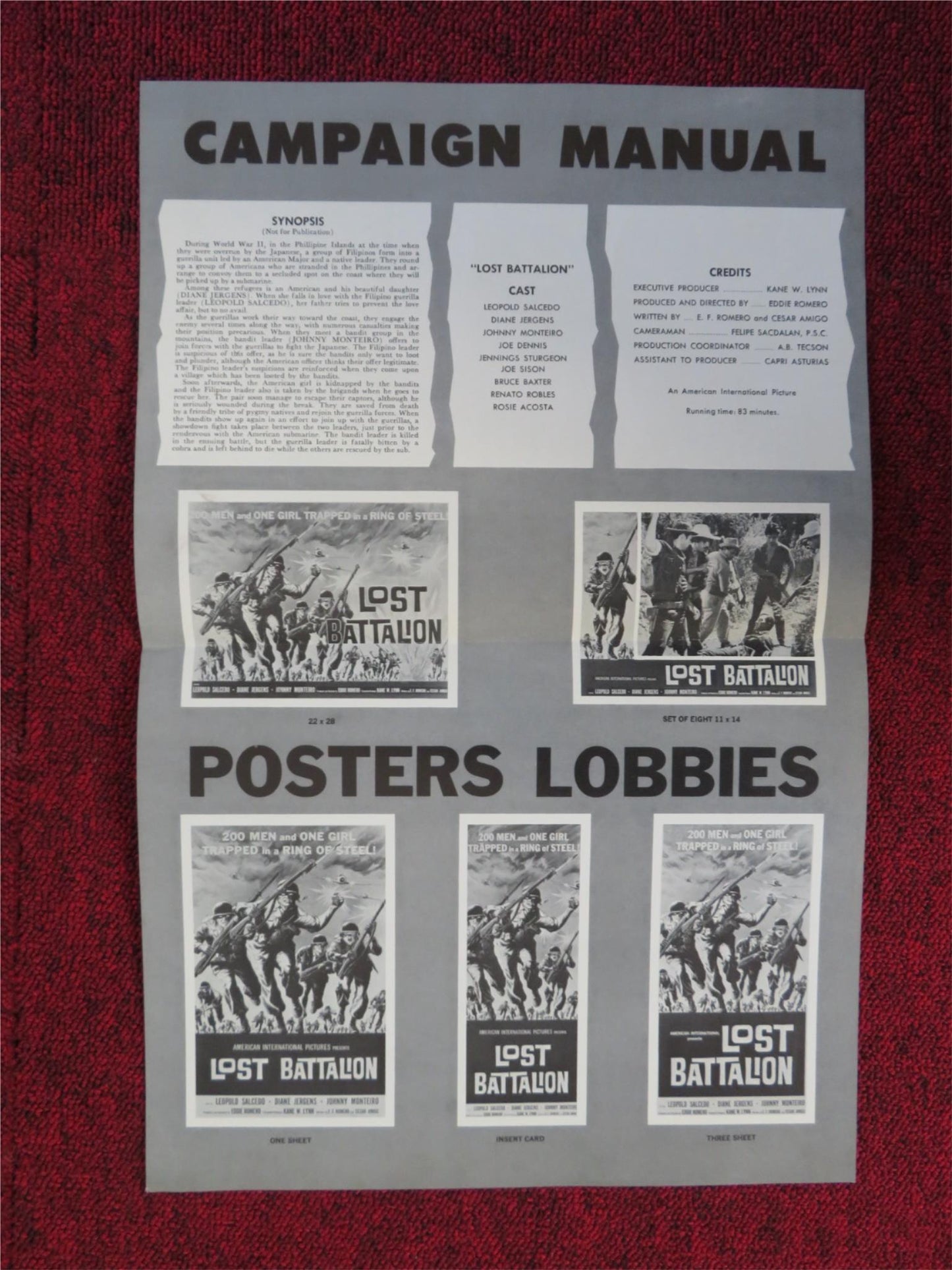 LOST BATTALION UNCUT FLYER LEOPOLD SALCEDO DIANE JERGENS 1960 Rendezvous Cinema Movie posters