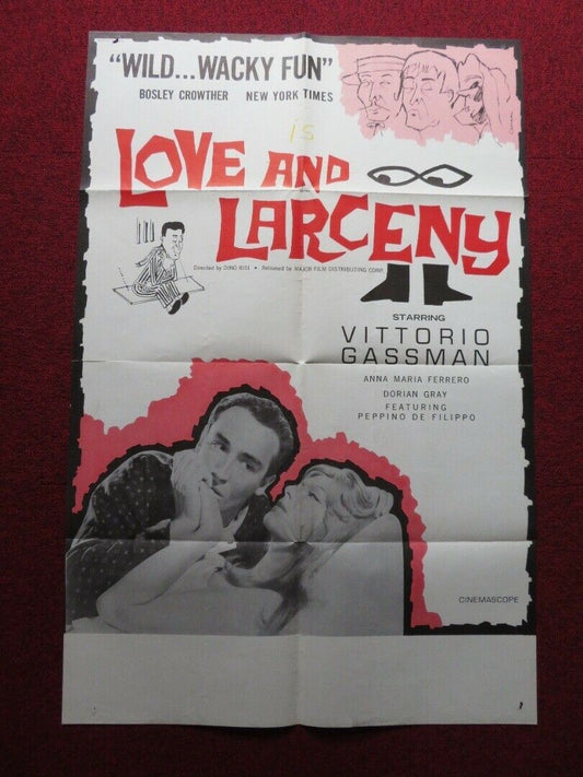 LOVE AND LARCENY FOLDED US ONE SHEET POSTER VITTORIO GASSMAN 1960 Movie posters