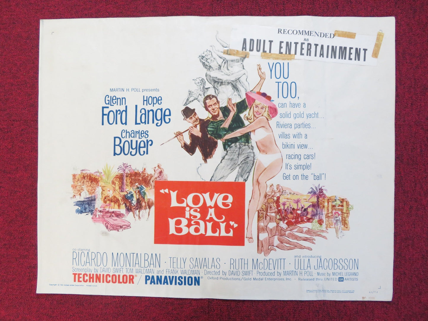 LOVE IS A BALL US HALF SHEET (22"x 28") POSTER GLENN FORD HOPE LANGE 1963 Rendezvous Cinema Movie posters