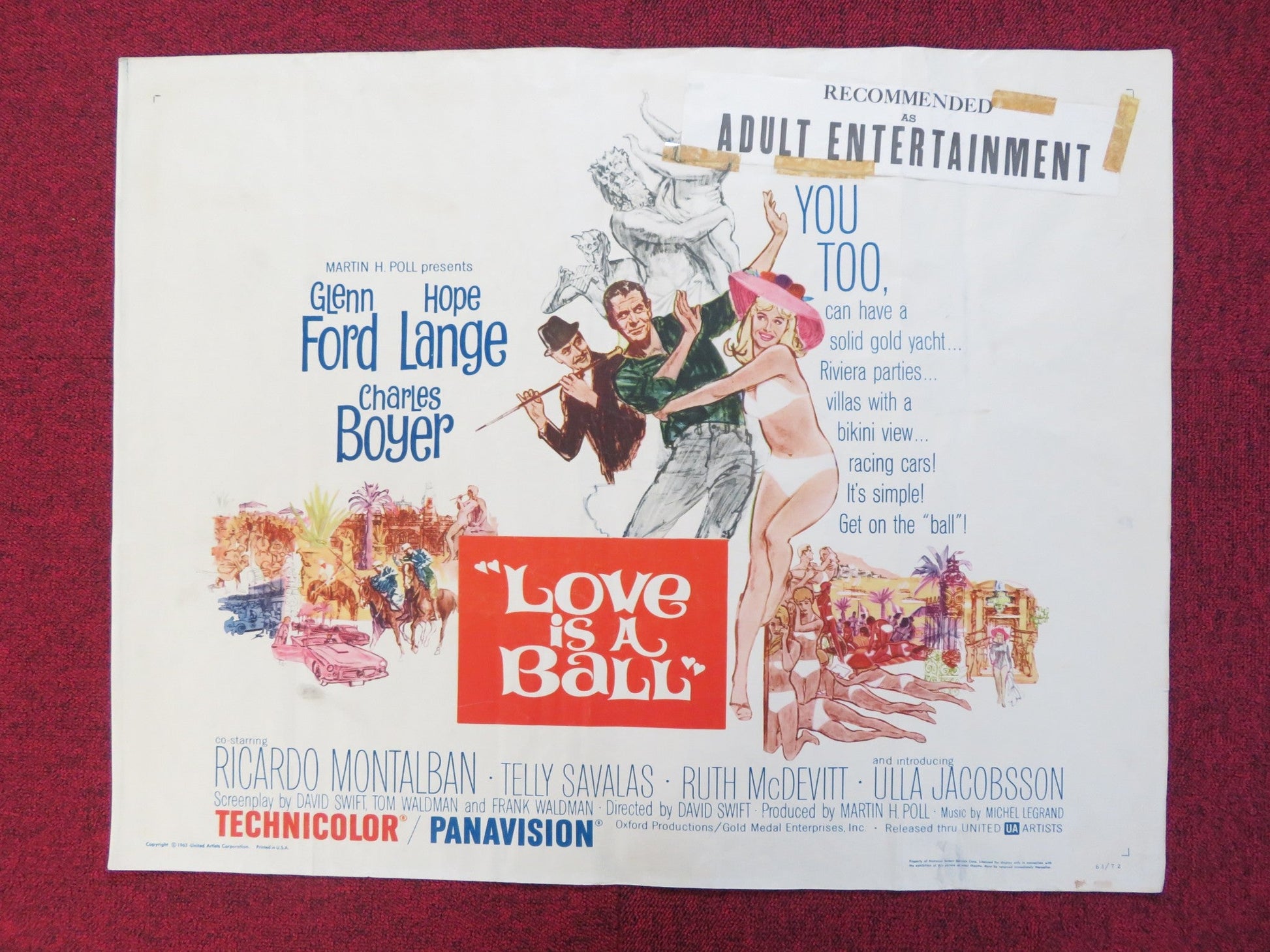LOVE IS A BALL US HALF SHEET (22"x 28") POSTER GLENN FORD HOPE LANGE 1963 Rendezvous Cinema Movie posters