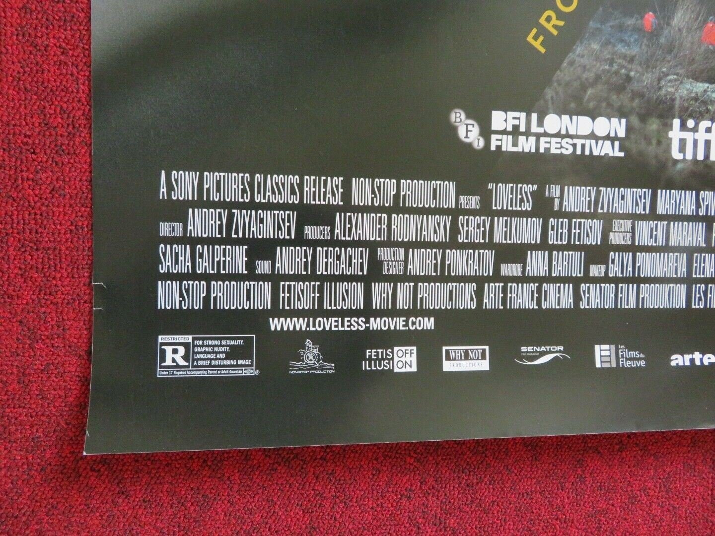 LOVELESS US ONE SHEET ROLLED POSTER ANDREY ZVYAGINTSEV 2017 Movie posters