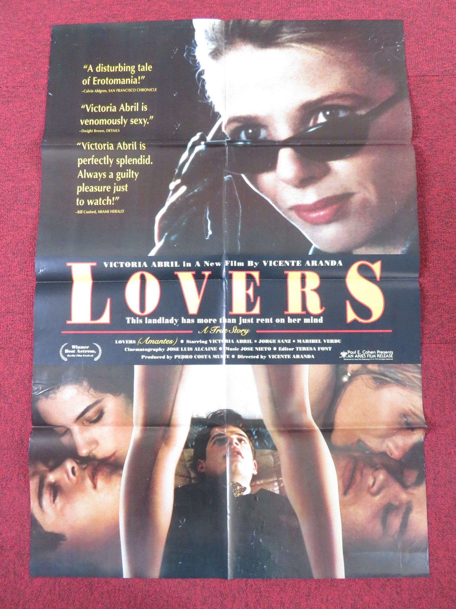 LOVERS FOLDED US ONE SHEET POSTER VICTORIA ABRIL JORGE SANZ 1992 Rendezvous Cinema Movie posters