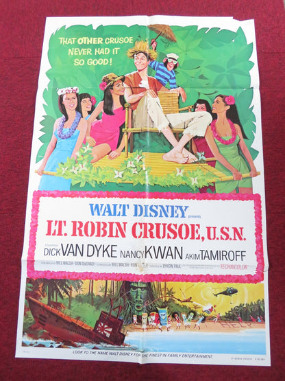 LT. ROBIN CRUSOE, U.S.N. - B FOLDED US ONE SHEET POSTER DICK VAN DYKE KWAN 1966 Rendezvous Cinema Movie posters