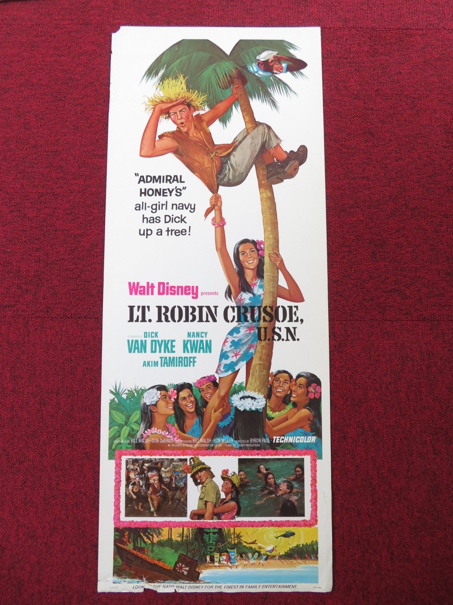 LT. ROBIN CRUSOE U.S.N. US INSERT (14"x 36") POSTER DICK VAN DYKE KWAN 1974 Rendezvous Cinema Movie posters