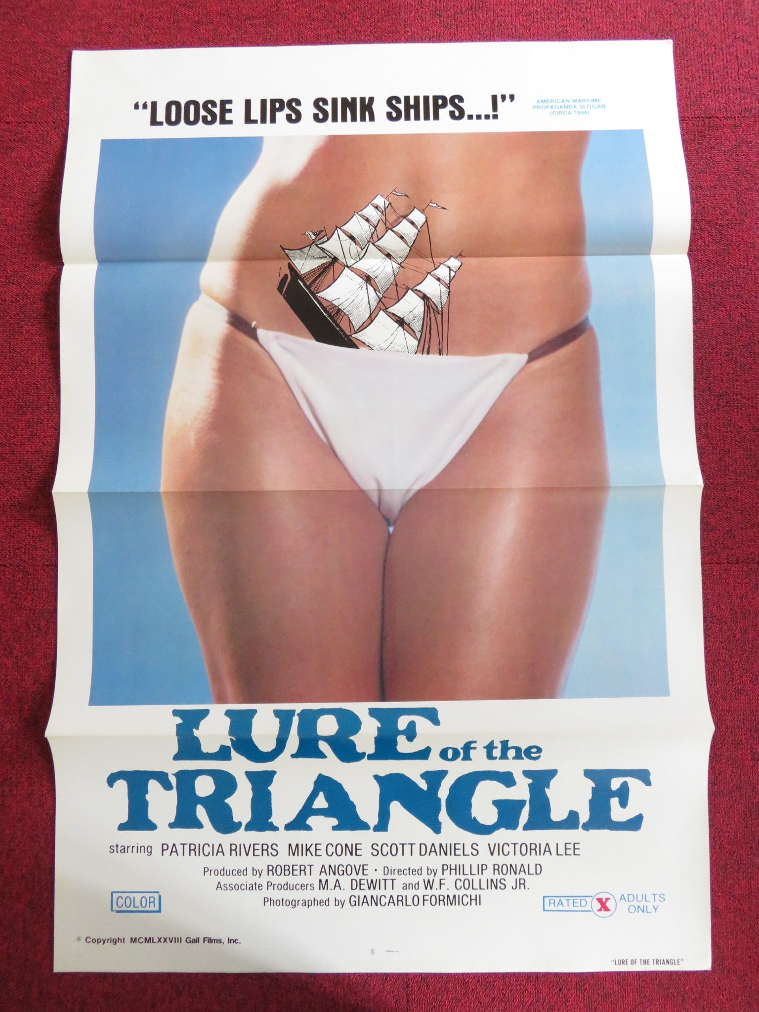 LURE OF THE TRIANGLE US TRI FOLDED ONE SHEET ROLLED POSTER PATRICIA RIVERS 1977 Rendezvous Cinema Movie posters
