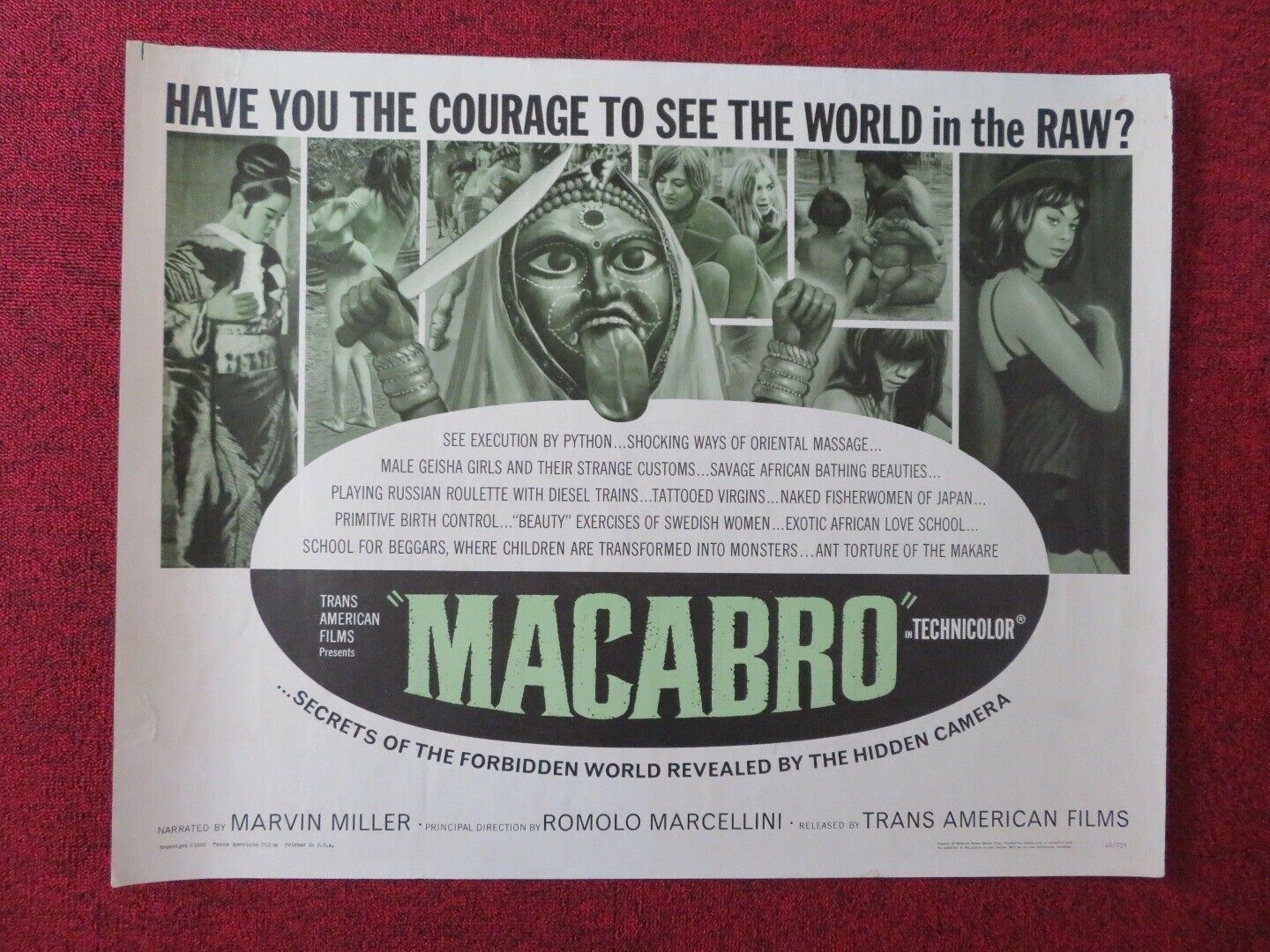 MACABRO / I tabù n. 2 US HALF SHEET (22"x 28") POSTER MARVIN MILLER 1966 Movie posters
